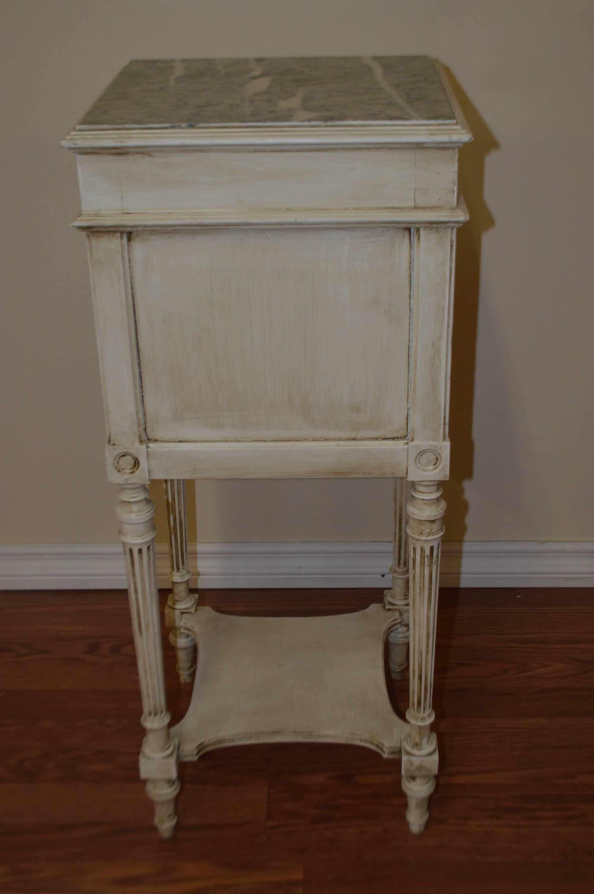 Marble Louis XVI Style Painted Nightstand or Side Table