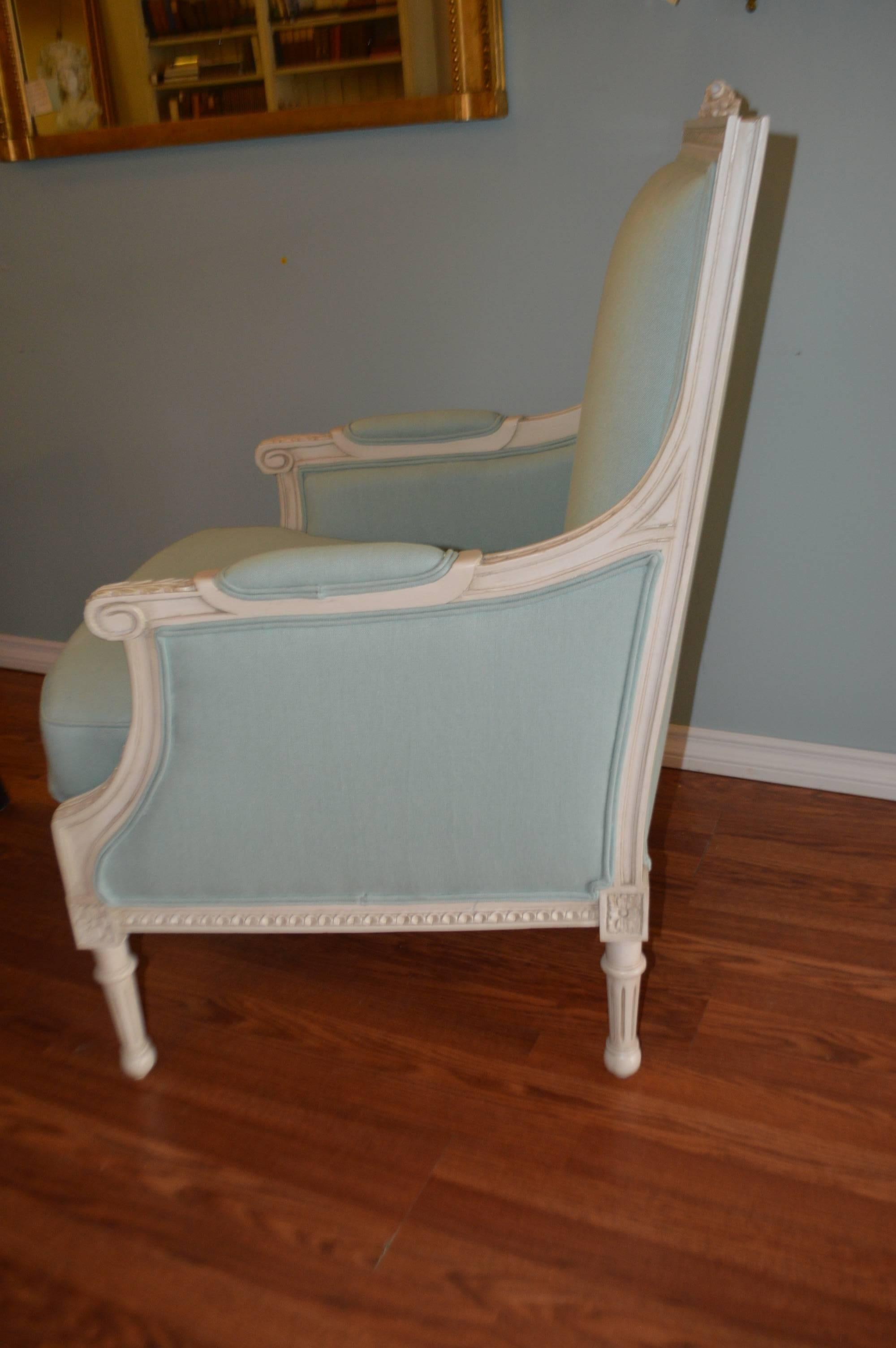 Pair of Louis XVI Style Painted Bergeres Chairs 1
