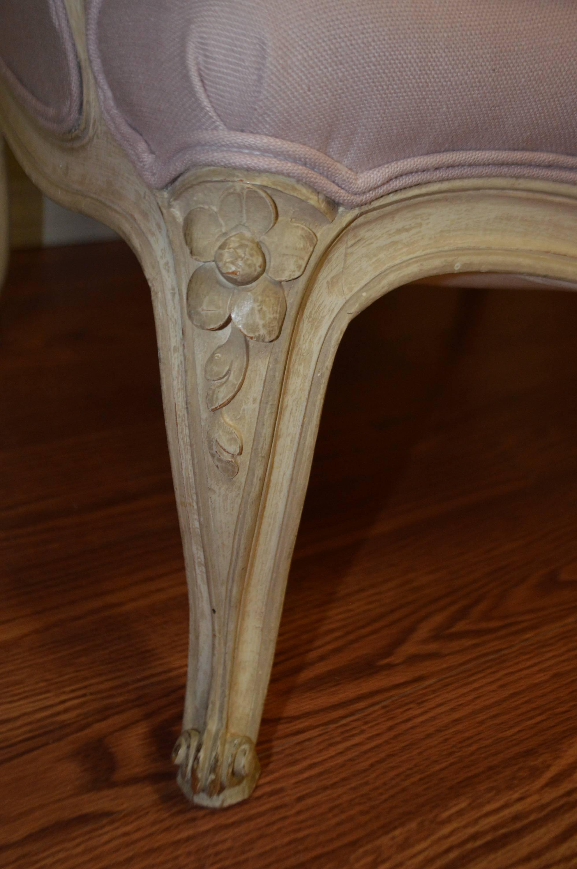 20th Century Louis XV Style Painted Bergere Chair Upholstered in a Lavender Linen