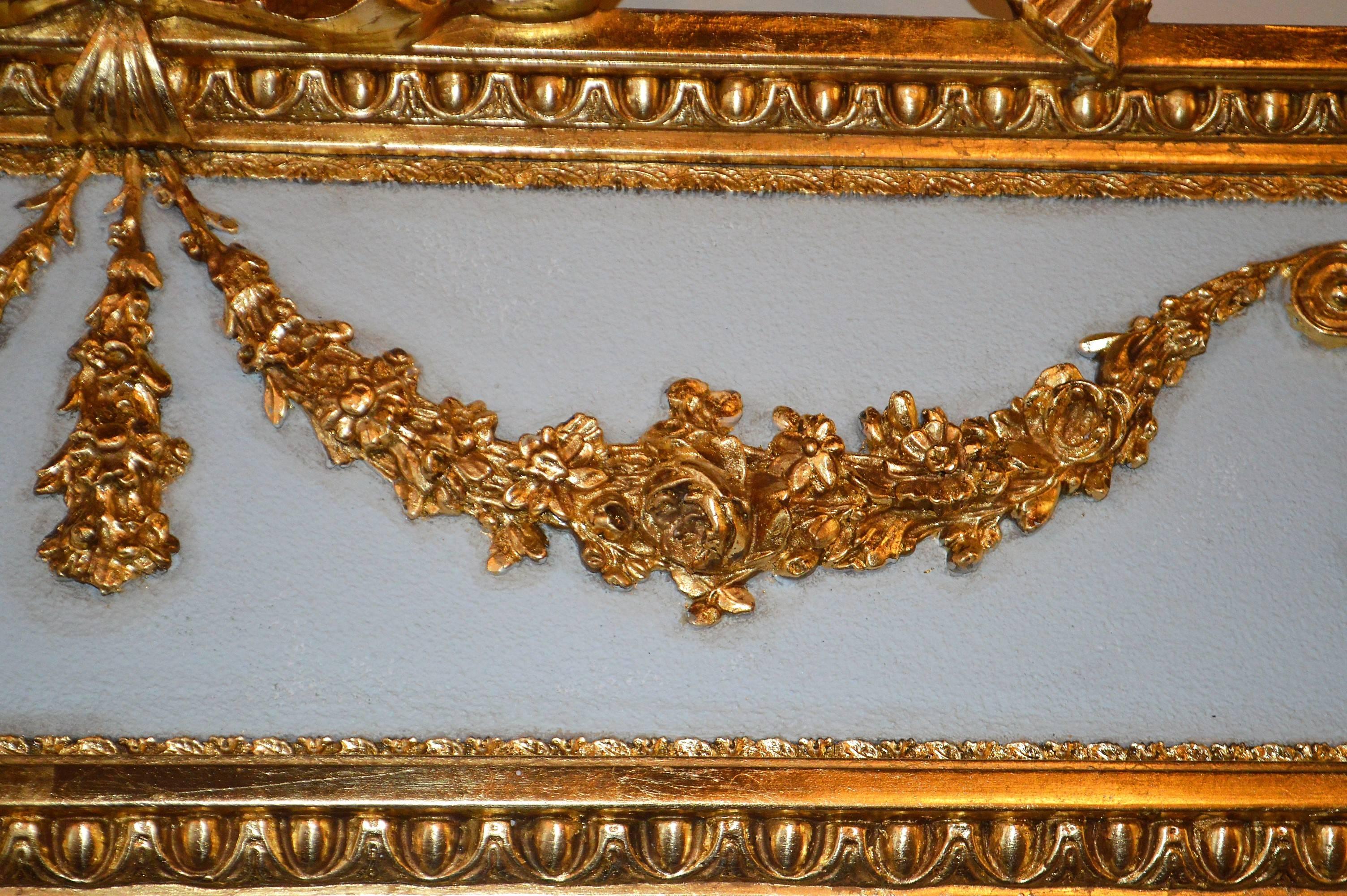 Louis XVI Style Painted and Gilded Trumeau Mirror In Excellent Condition In Oakville, ON