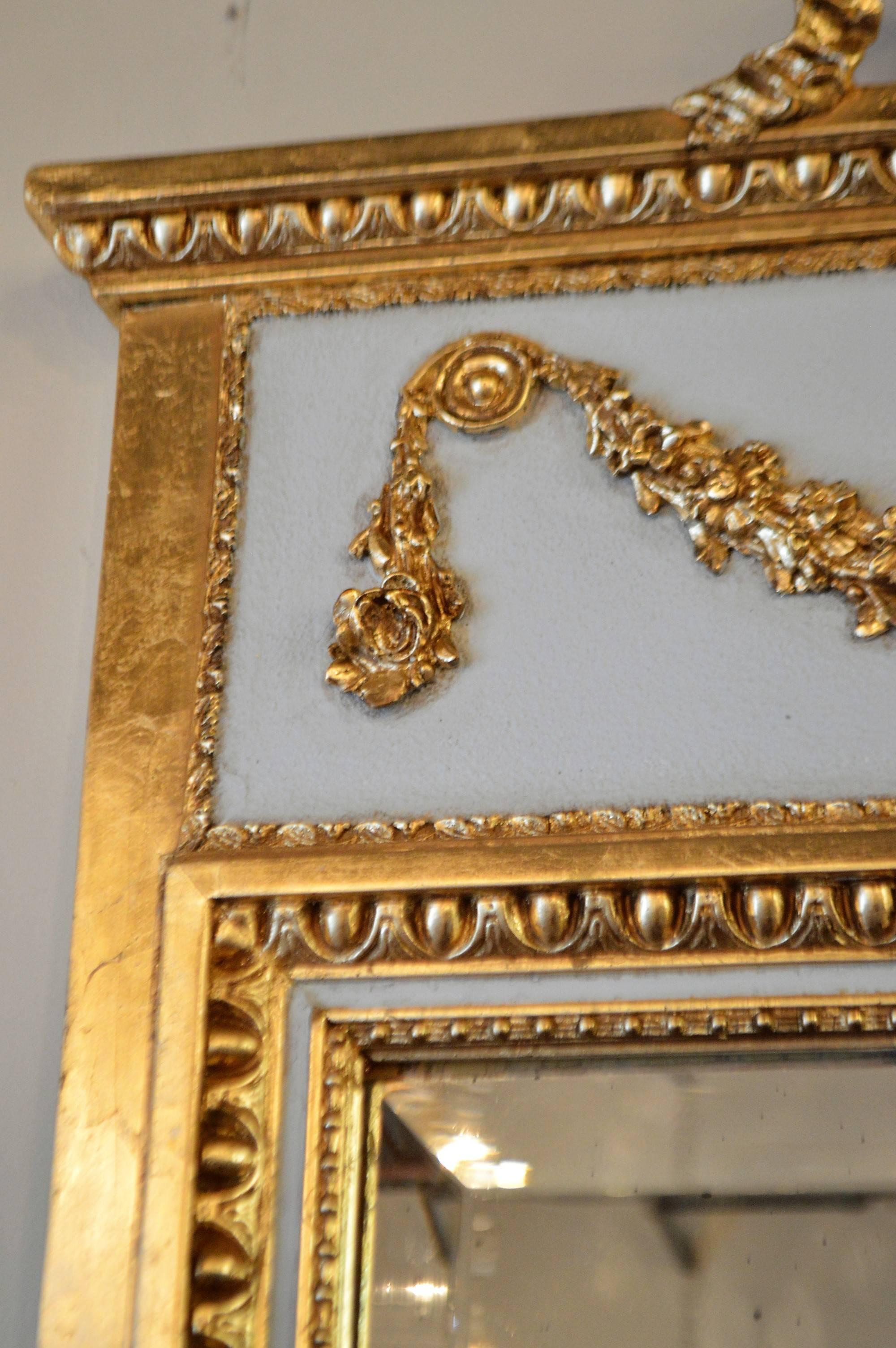 20th Century Louis XVI Style Painted and Gilded Trumeau Mirror