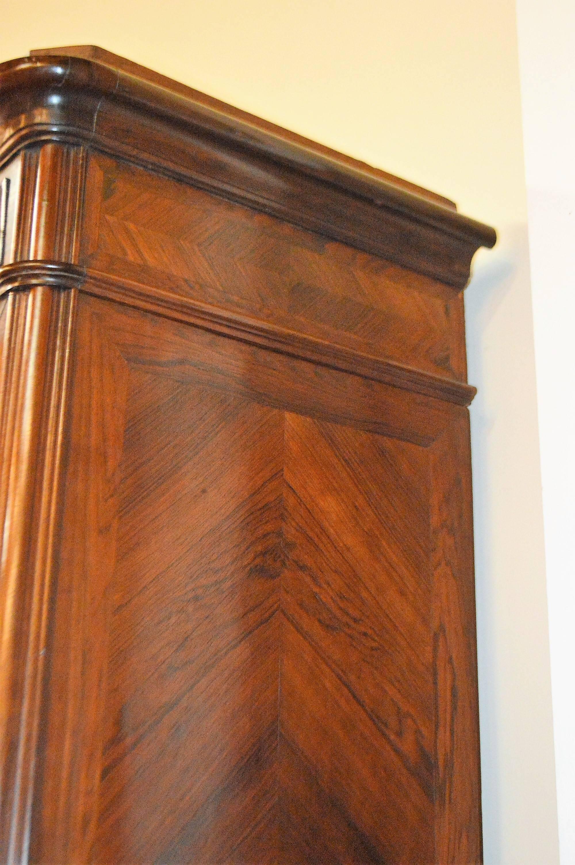 Louis XV Style Rosewood Inlay Armoire with Mirrored Doors In Excellent Condition In Oakville, ON