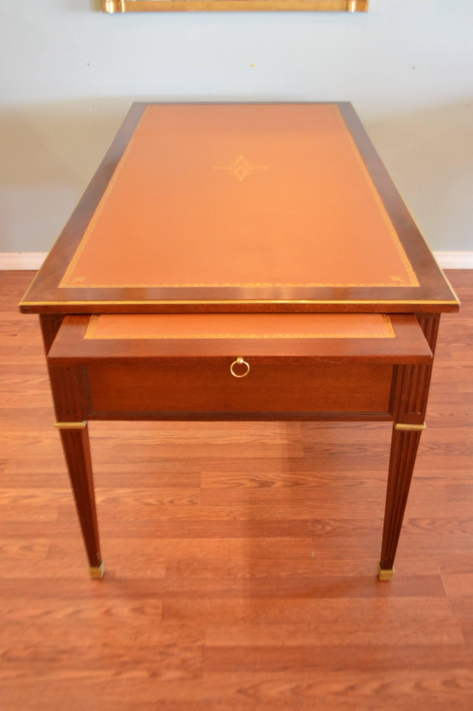 French Louis XVI Style Mahogany Desk with Leather Top and Side Pull-Out Tables
