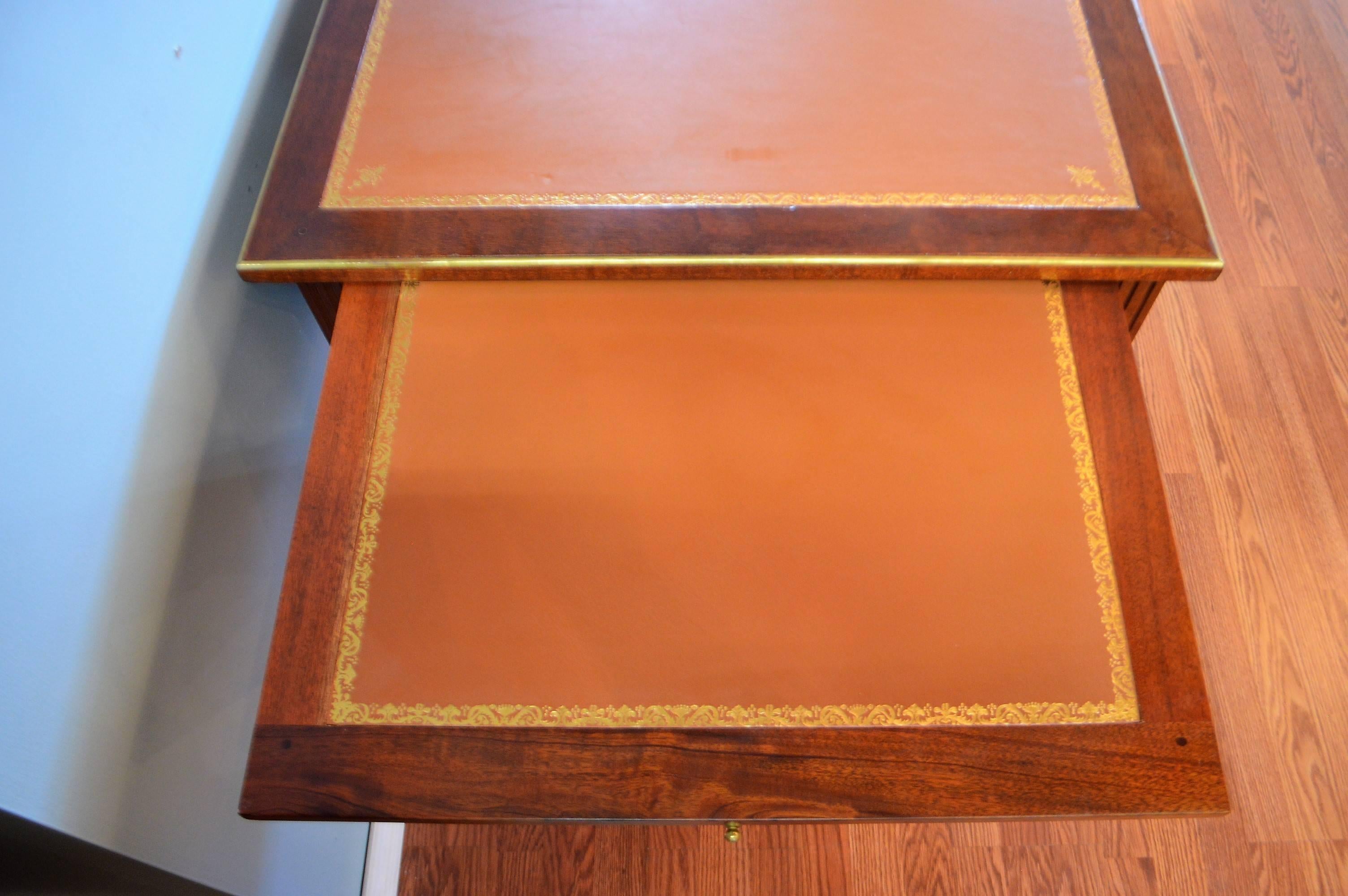 Louis XVI Style Mahogany Desk with Leather Top and Side Pull-Out Tables 1