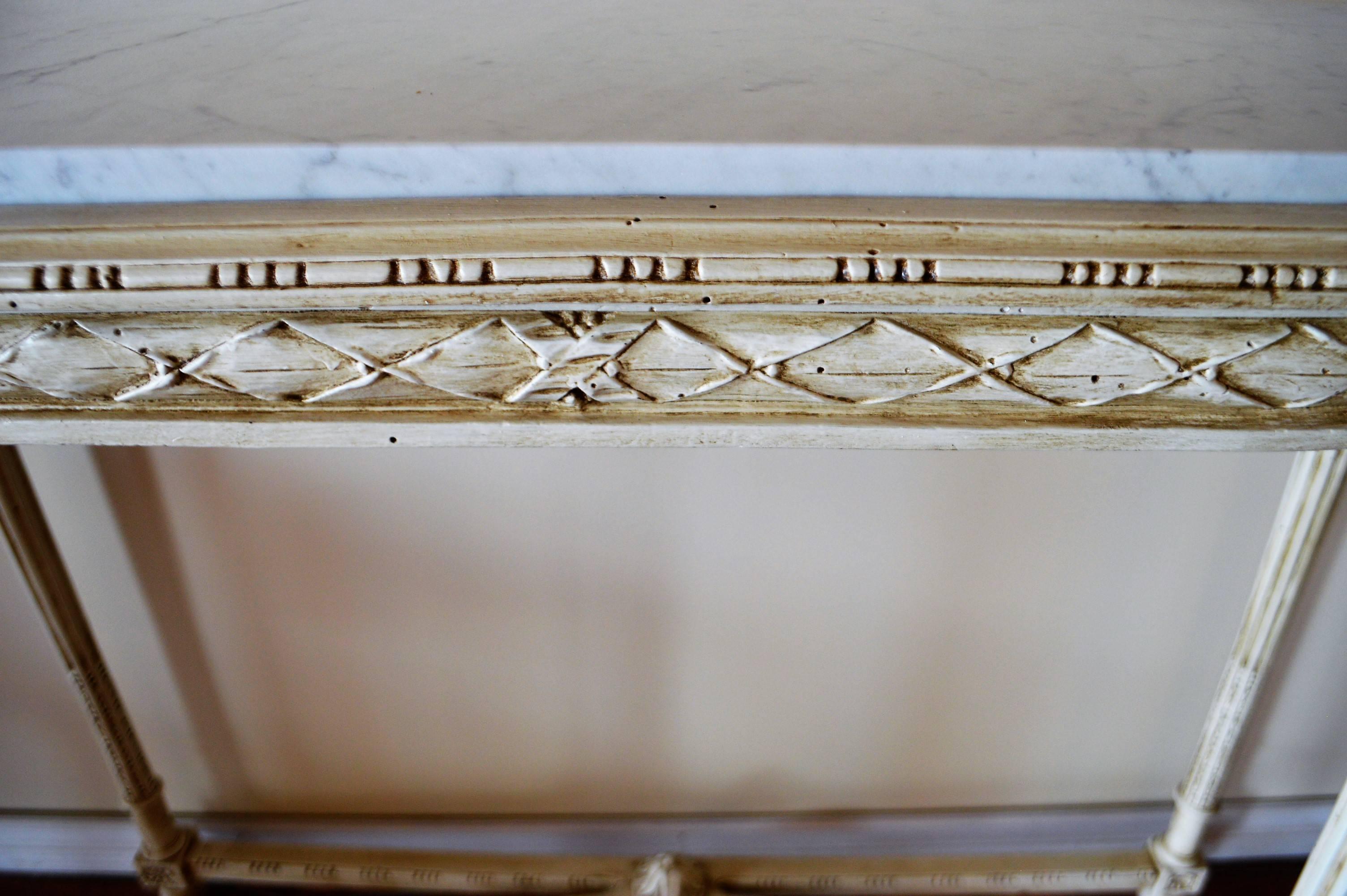 French Louis XVI Style Painted Console Table with Carrara Marble Top