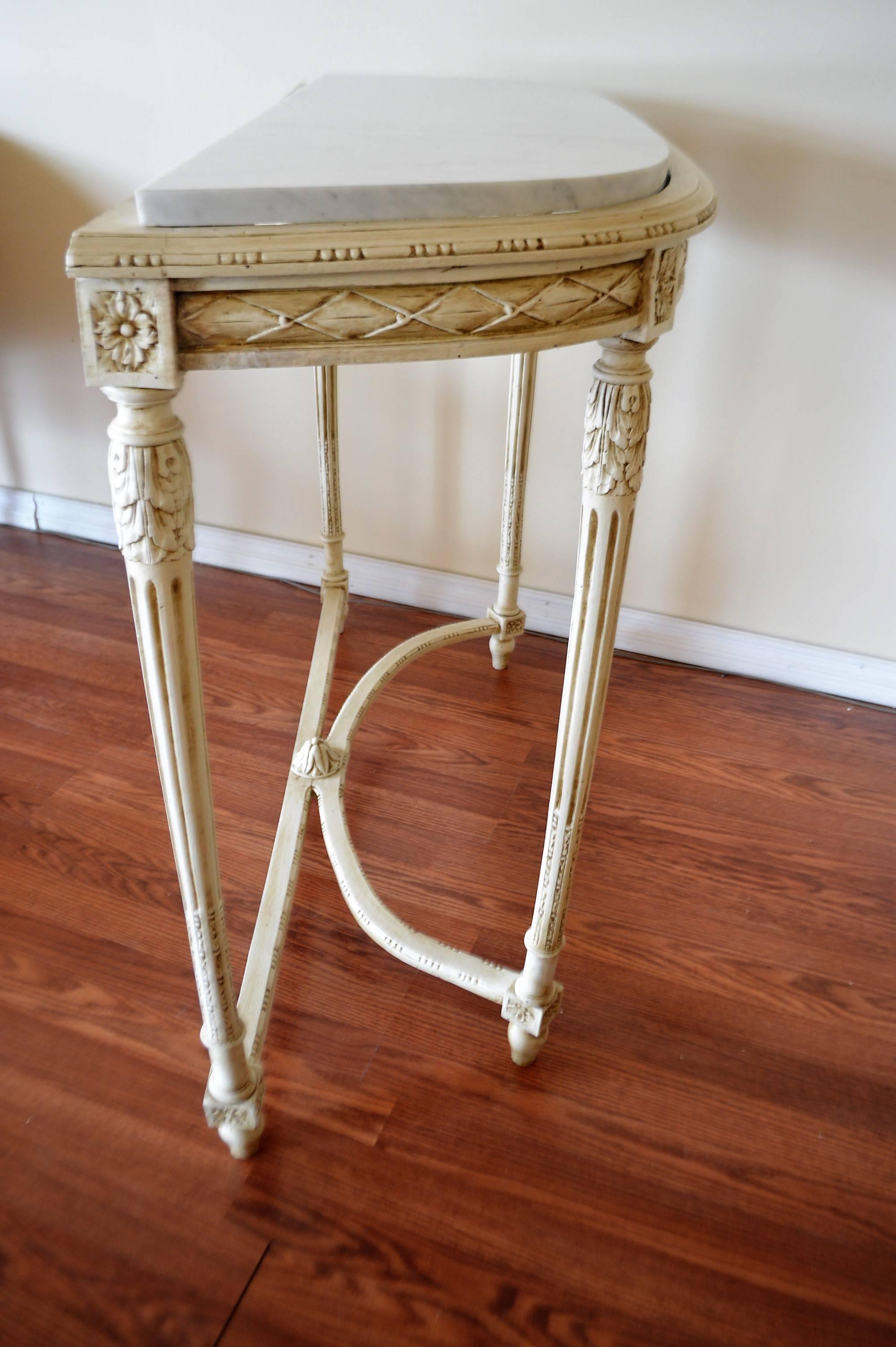Louis XVI Style Painted Console Table with Carrara Marble Top 1
