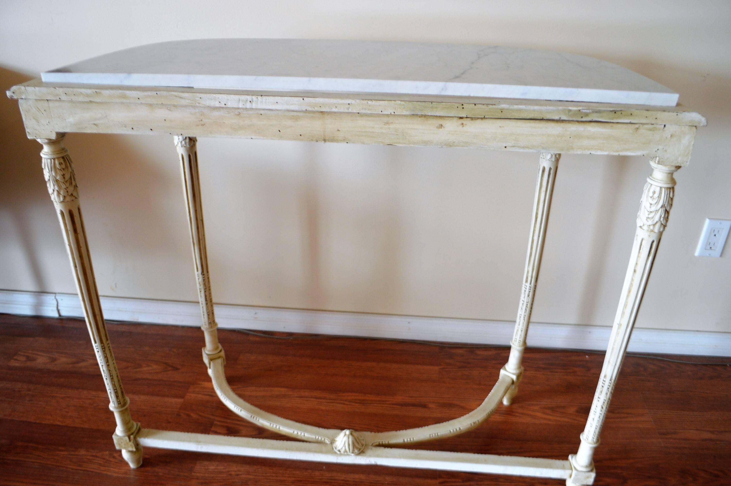 Louis XVI Style Painted Console Table with Carrara Marble Top 2