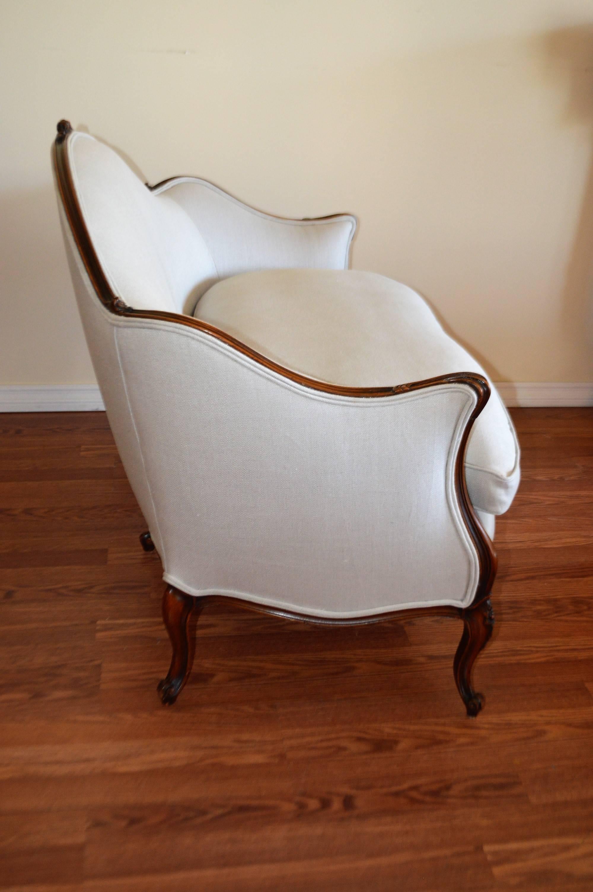 Louis XV Style Walnut Canape Newly Upholstered in Grey Linen Fabric, Dawn Seat 3