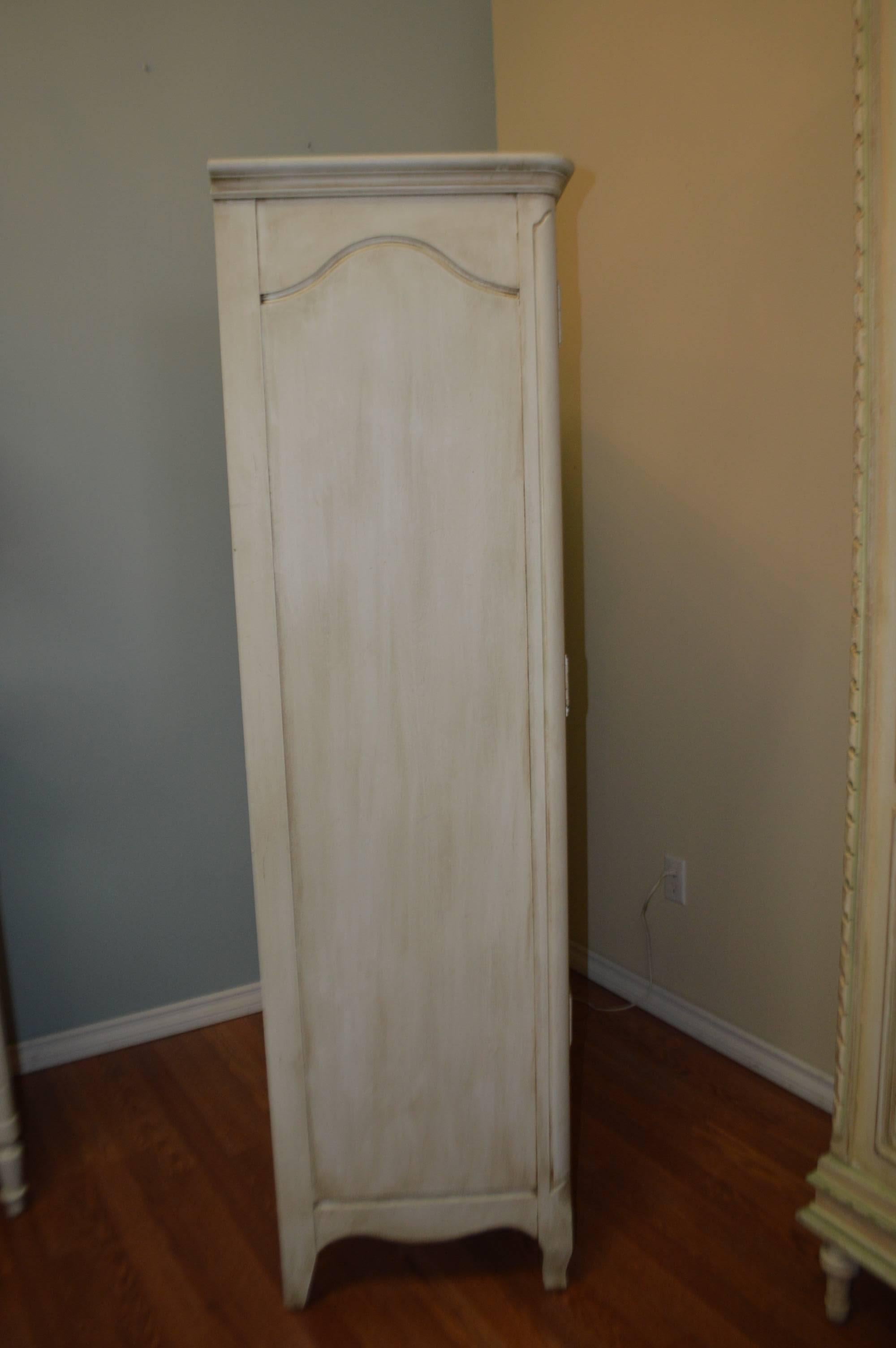 Wood Louis XV Style French Painted Armoire with Built-In Drawers For Sale