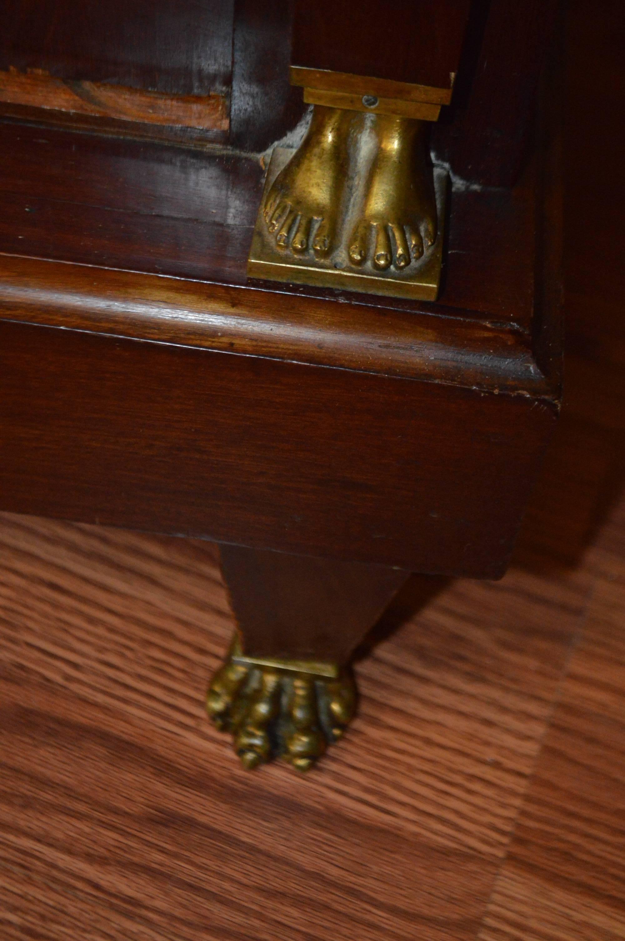 20th Century Empire Style Mahogany Bookcase with Bronze Sphinx Headdress and Feet