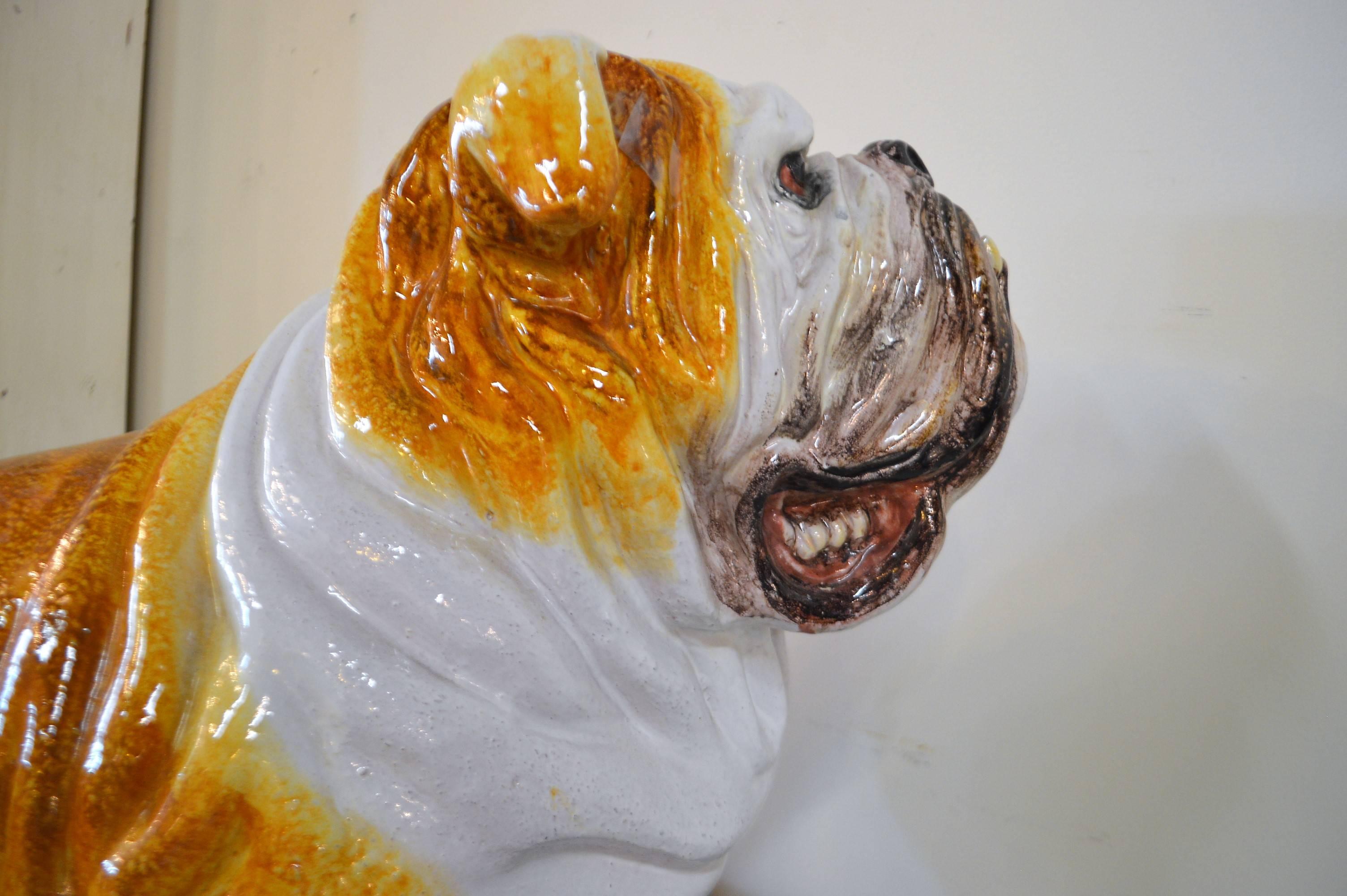 American Craftsman Lifesize Bulldog Made of Terra Cotta and Finished with a Glazed Ceramic