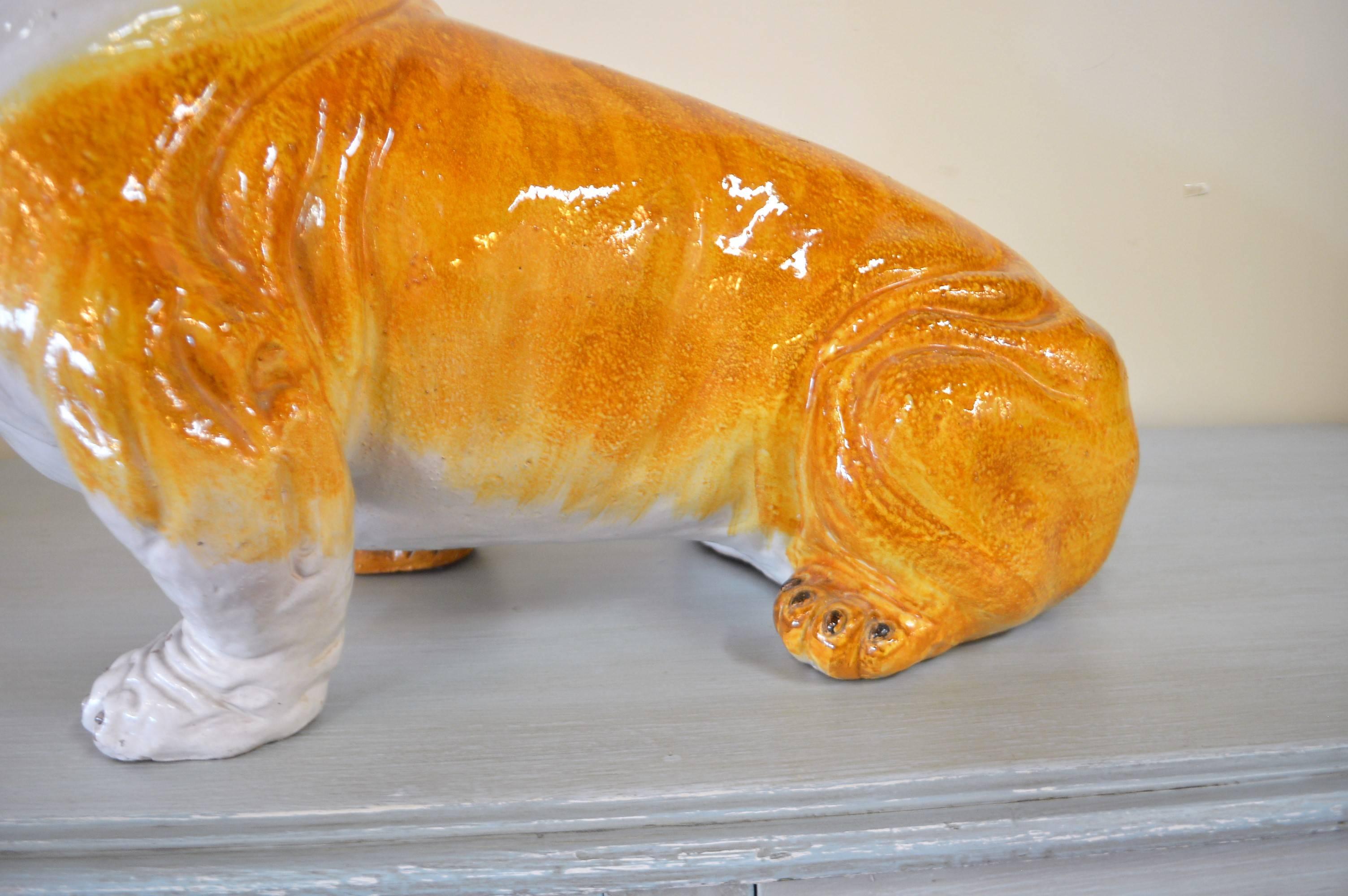 American Lifesize Bulldog Made of Terra Cotta and Finished with a Glazed Ceramic