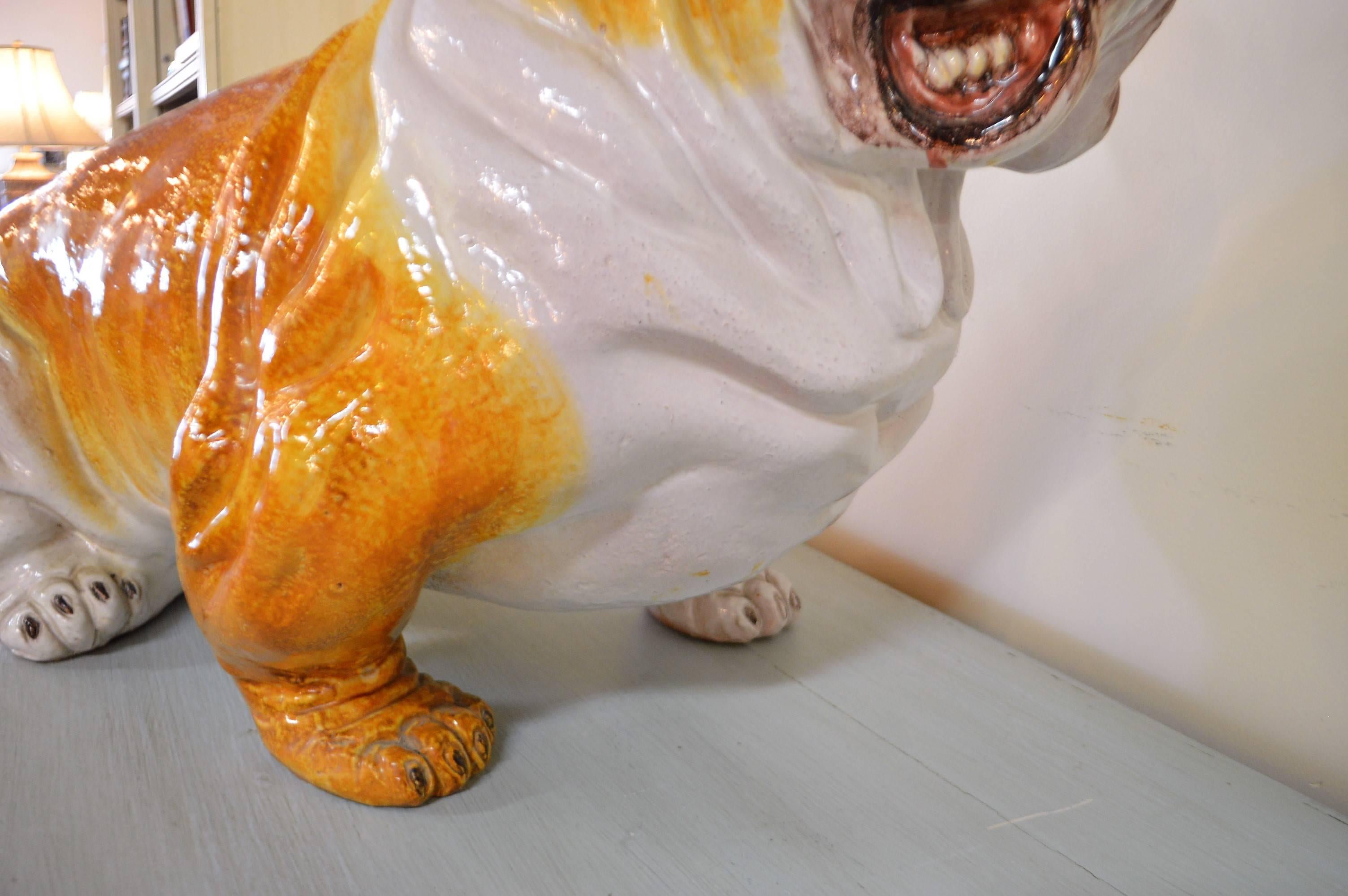 Lifesize Bulldog Made of Terra Cotta and Finished with a Glazed Ceramic In Excellent Condition In Oakville, ON