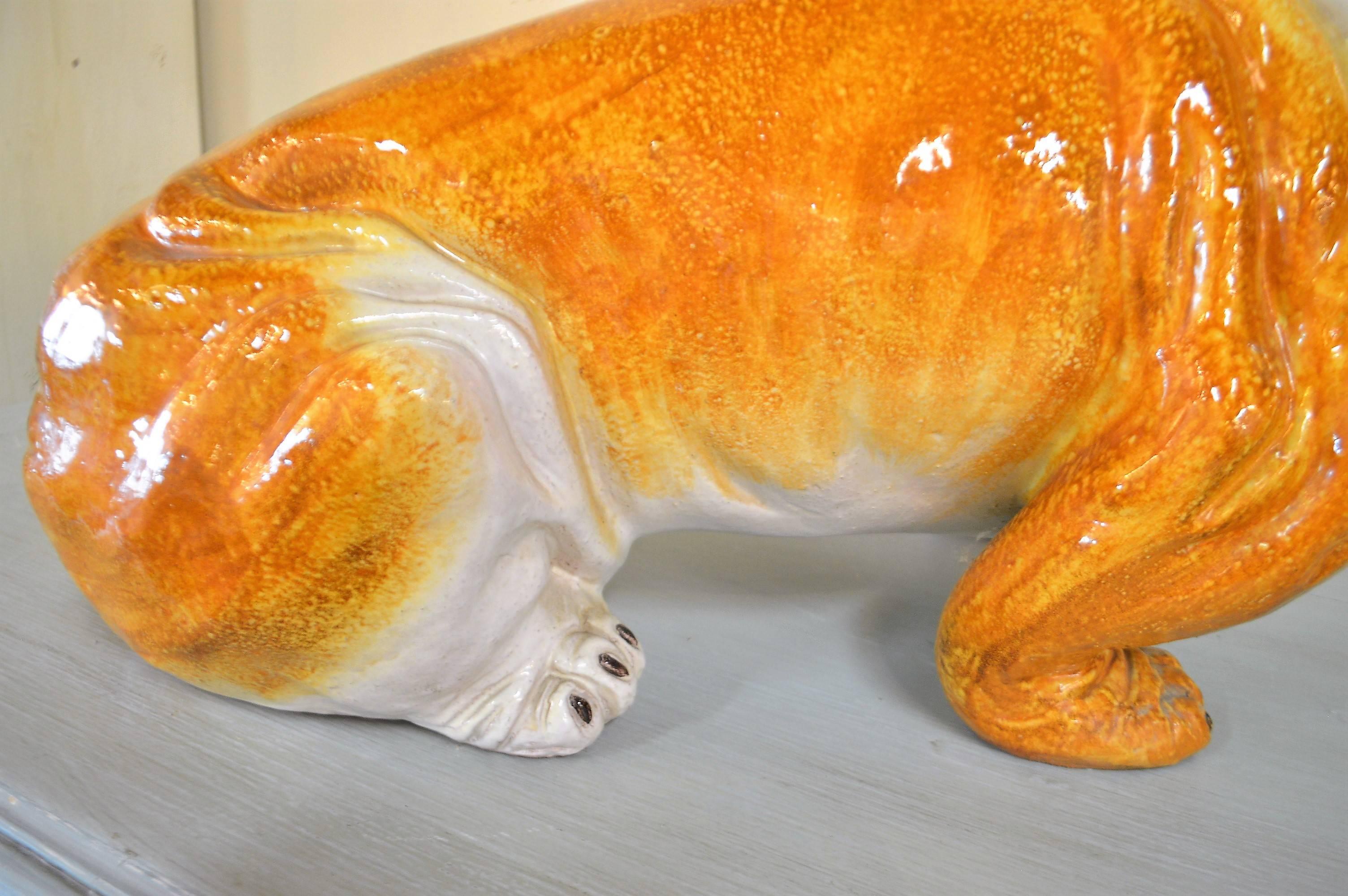Contemporary Lifesize Bulldog Made of Terra Cotta and Finished with a Glazed Ceramic