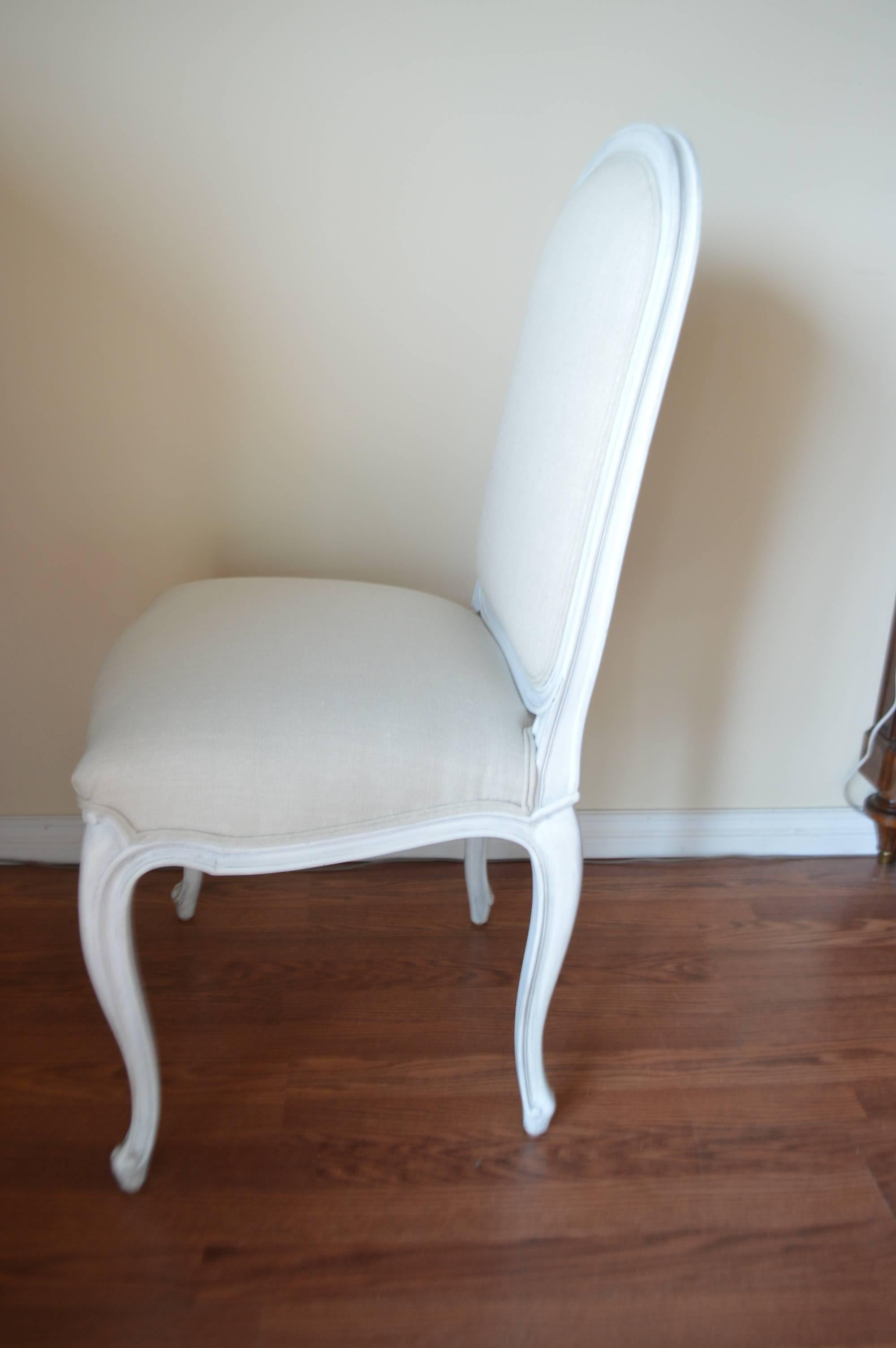 Linen Pair of Louis XV Style Painted Side Chairs