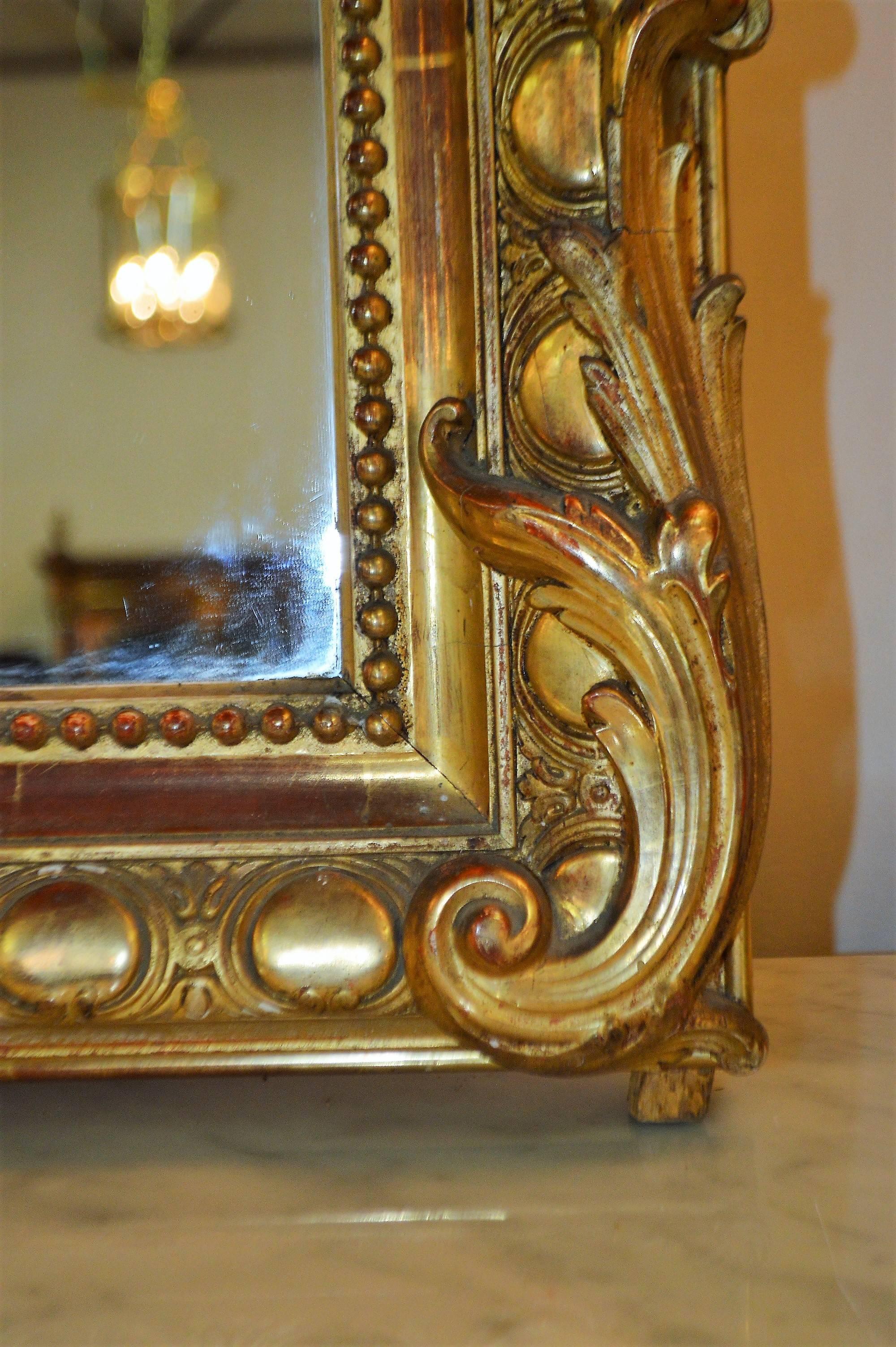 Louis XV 19th Century French Highly Decorated Gilded Wooden Mirror