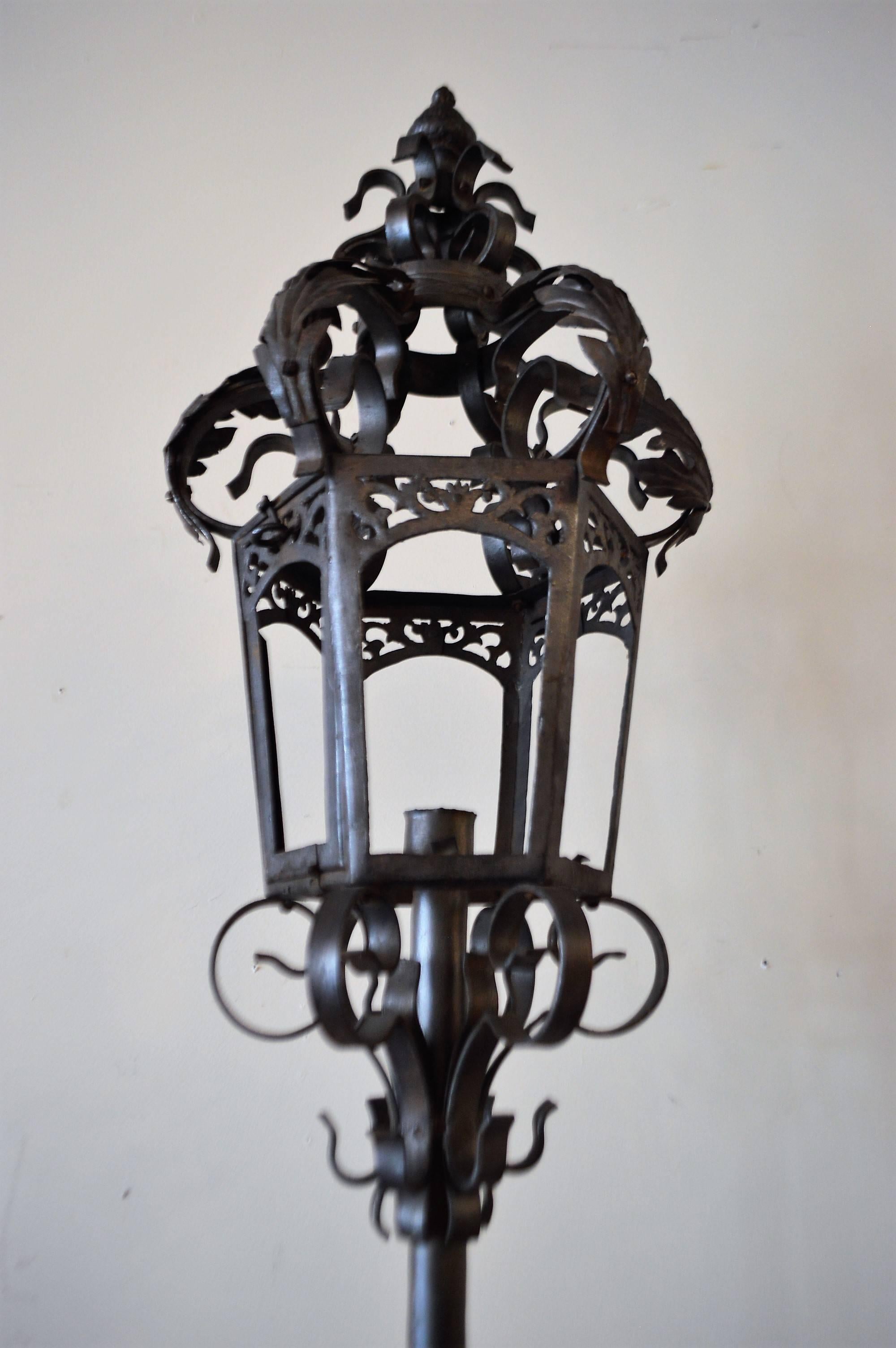 Neoclassical Wrought Iron Venetian Floor Lamp for Outdoor or Indoor, Can Be Electified