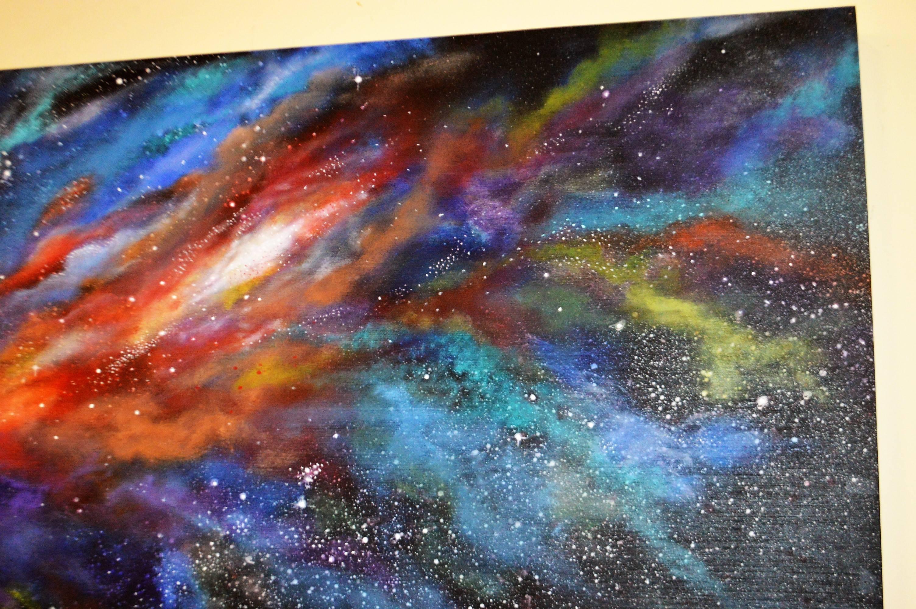 Acrylic on board executed from a photo #14718596 taken from the starry deep space nebula telescope. Painted by a local artist Greg Ryder.
