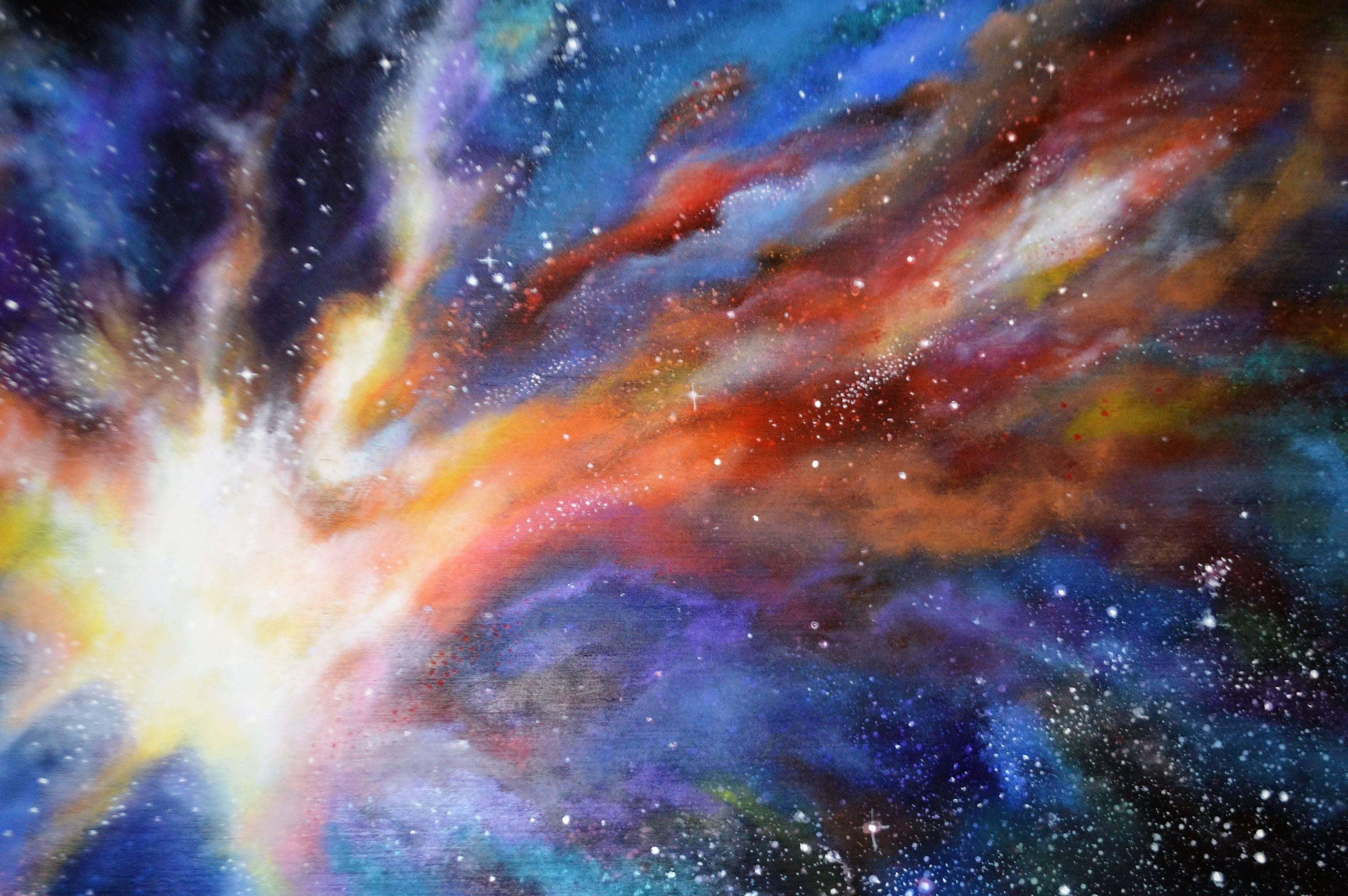 Canadian Acrylic Painting on Board from a Photo from Starry Deep Space Nebula Telescope For Sale