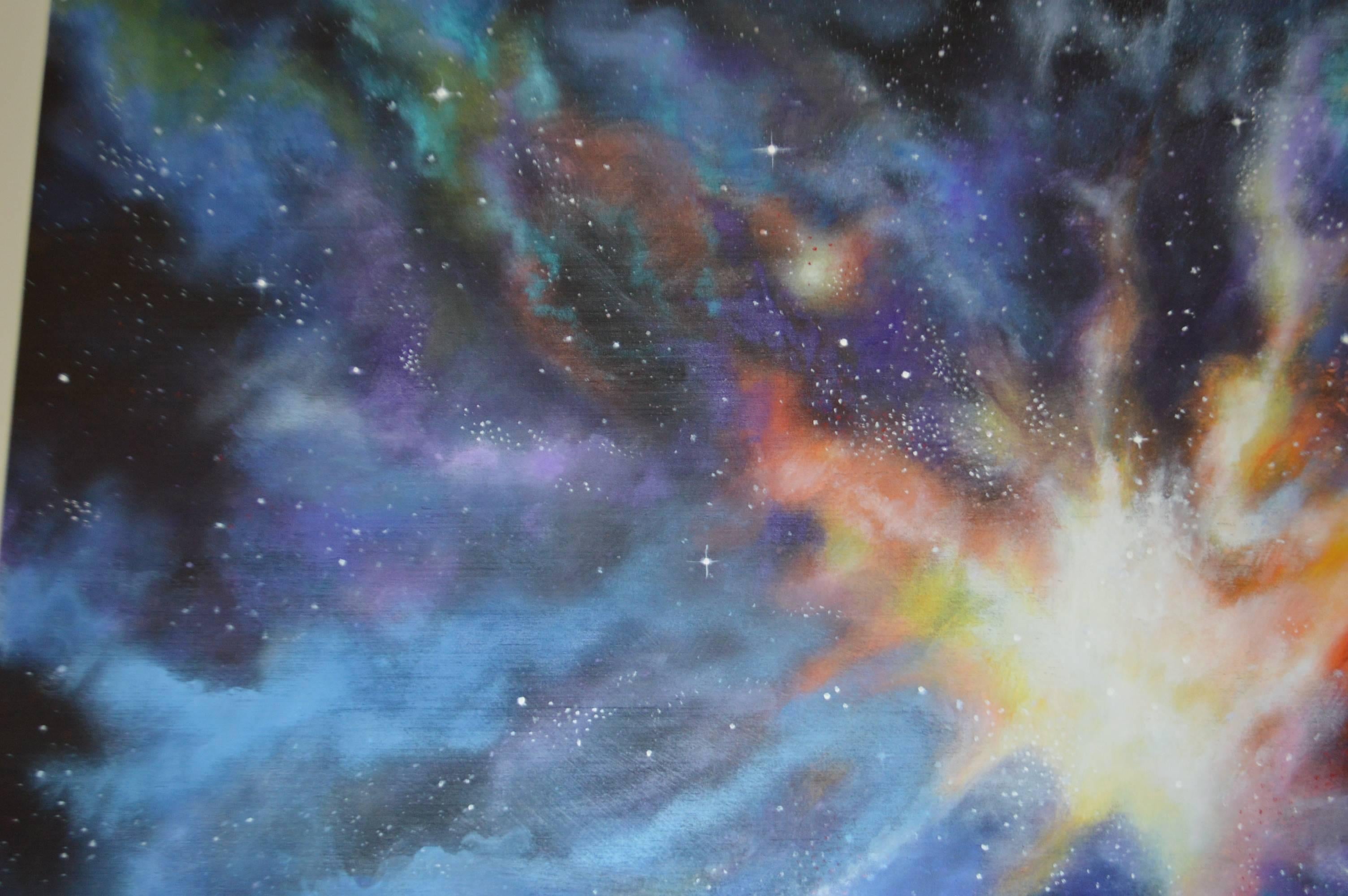 Hand-Painted Acrylic Painting on Board from a Photo from Starry Deep Space Nebula Telescope For Sale