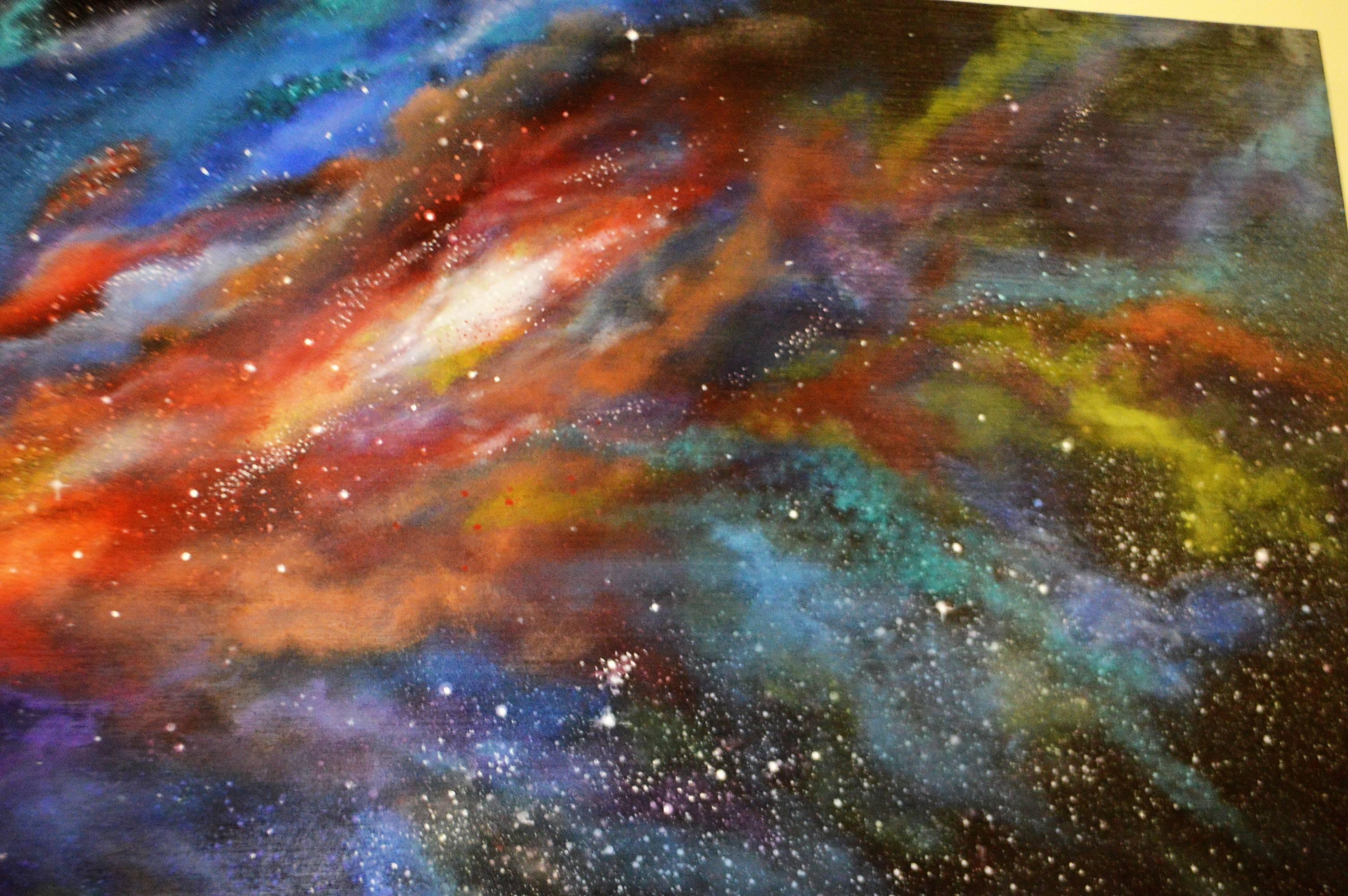 Acrylic Painting on Board from a Photo from Starry Deep Space Nebula Telescope For Sale 1
