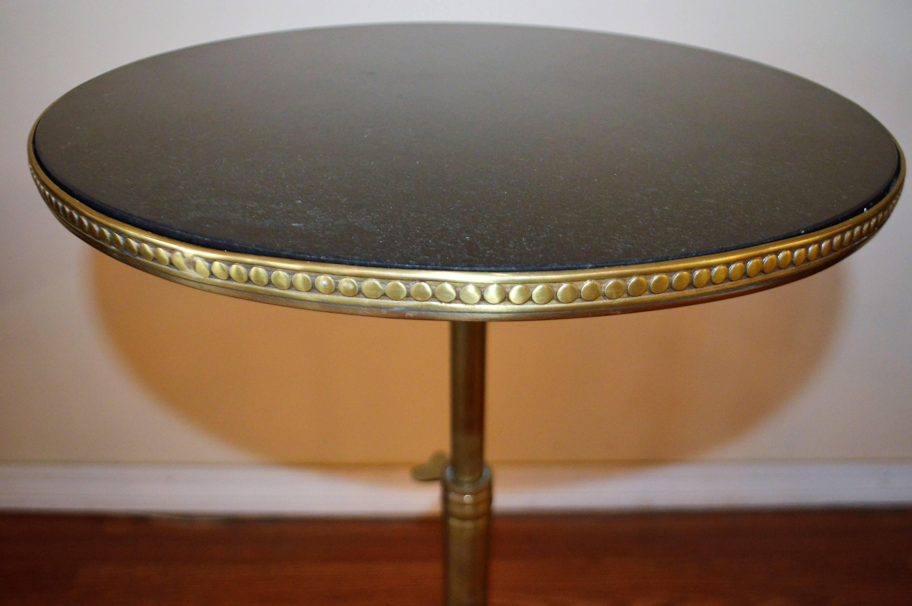 Mid-Century Modern Round Tripod Solid Brass Side Table with Marble Top