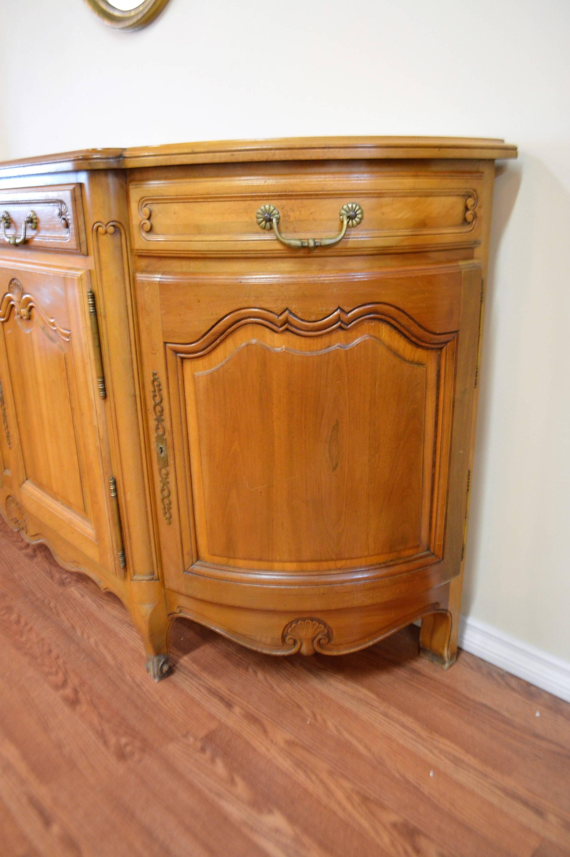 French Louis XV Style Solid Cherrywood Sideboard/Buffet Hand-Carved and Storage
