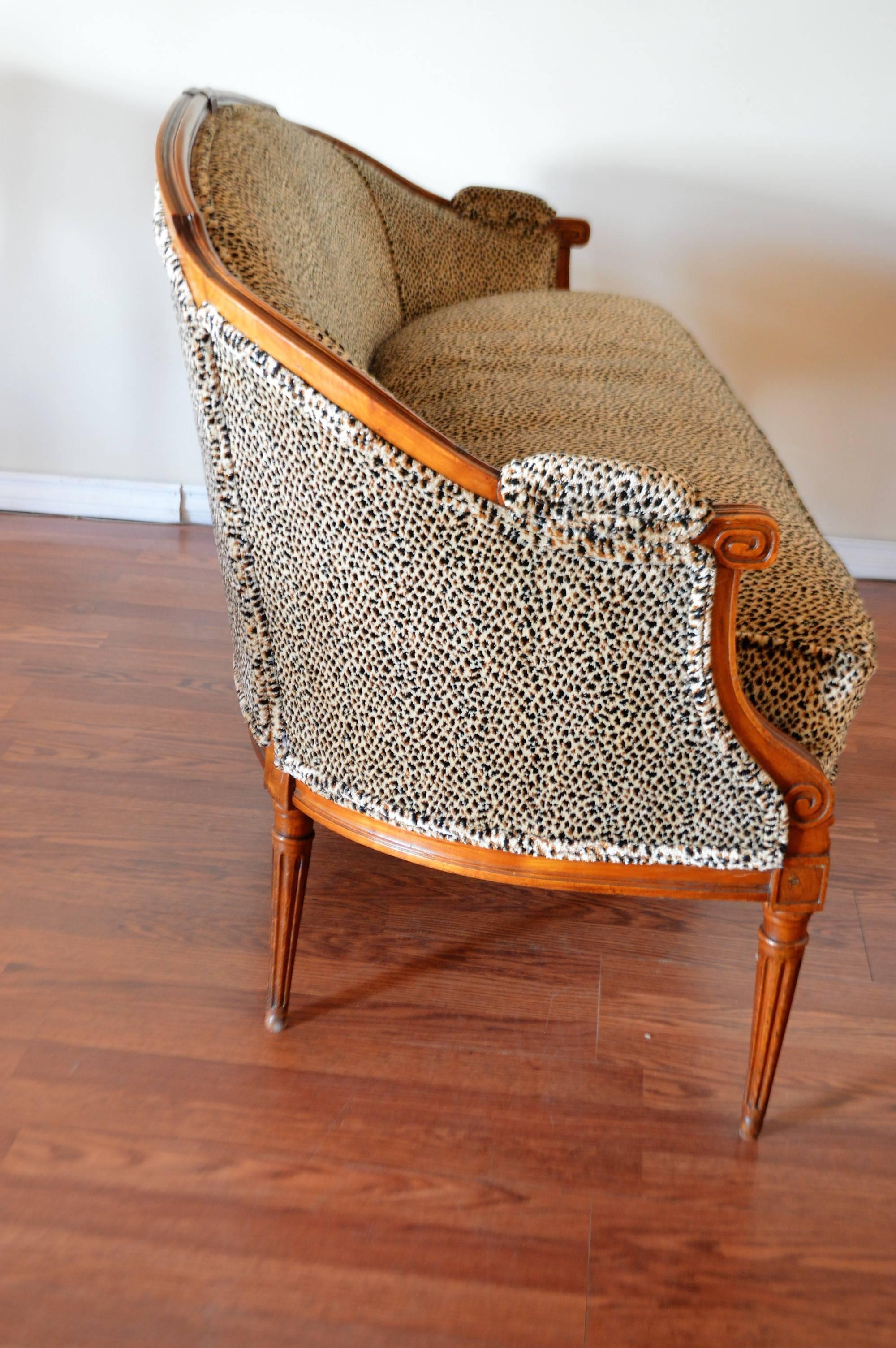 Louis XVI Style Walnut Sofa Newly Upholstered in a Leopard Pattern Chenille 3