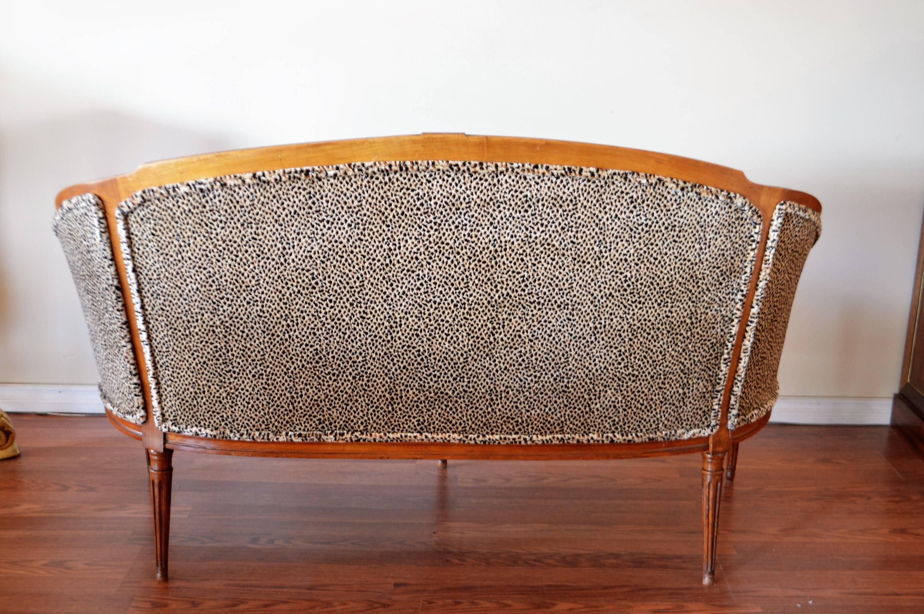 Louis XVI Style Walnut Sofa Newly Upholstered in a Leopard Pattern Chenille 4