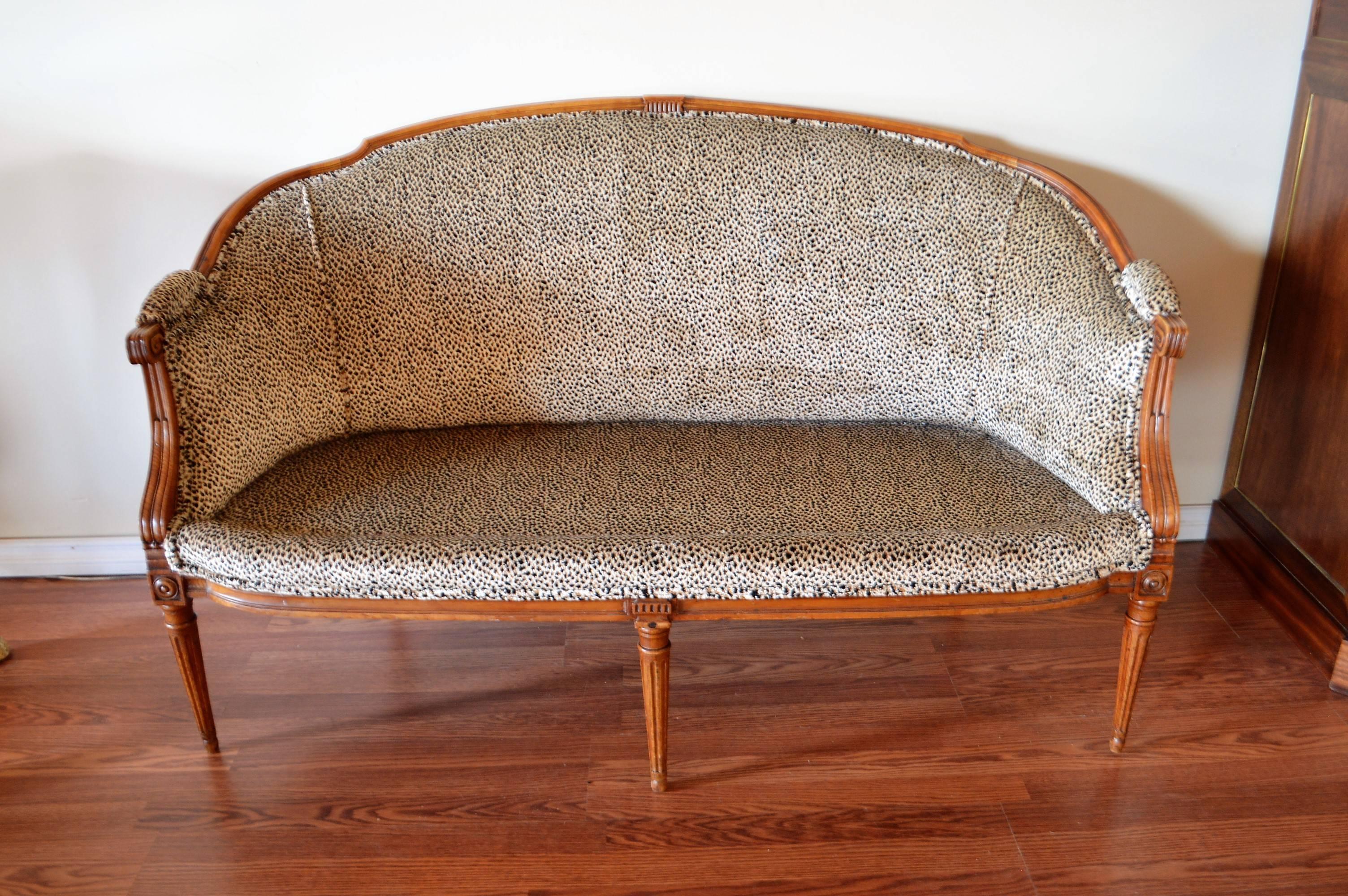 Louis XVI Style Walnut Sofa Newly Upholstered in a Leopard Pattern Chenille 5