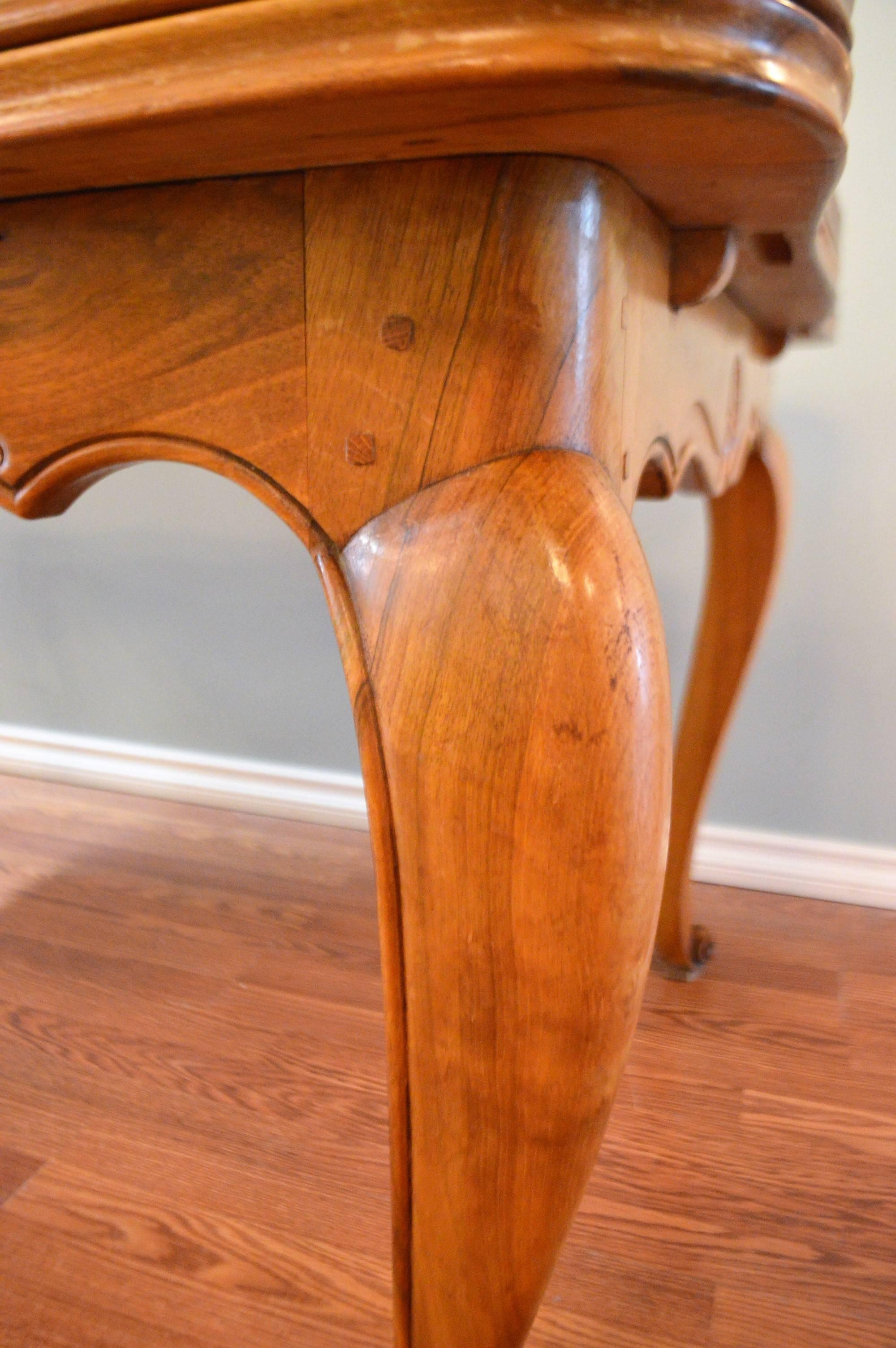 20th Century Louis XV Style Walnut French Country Dining Table, Parquetry Top, Two Extensions