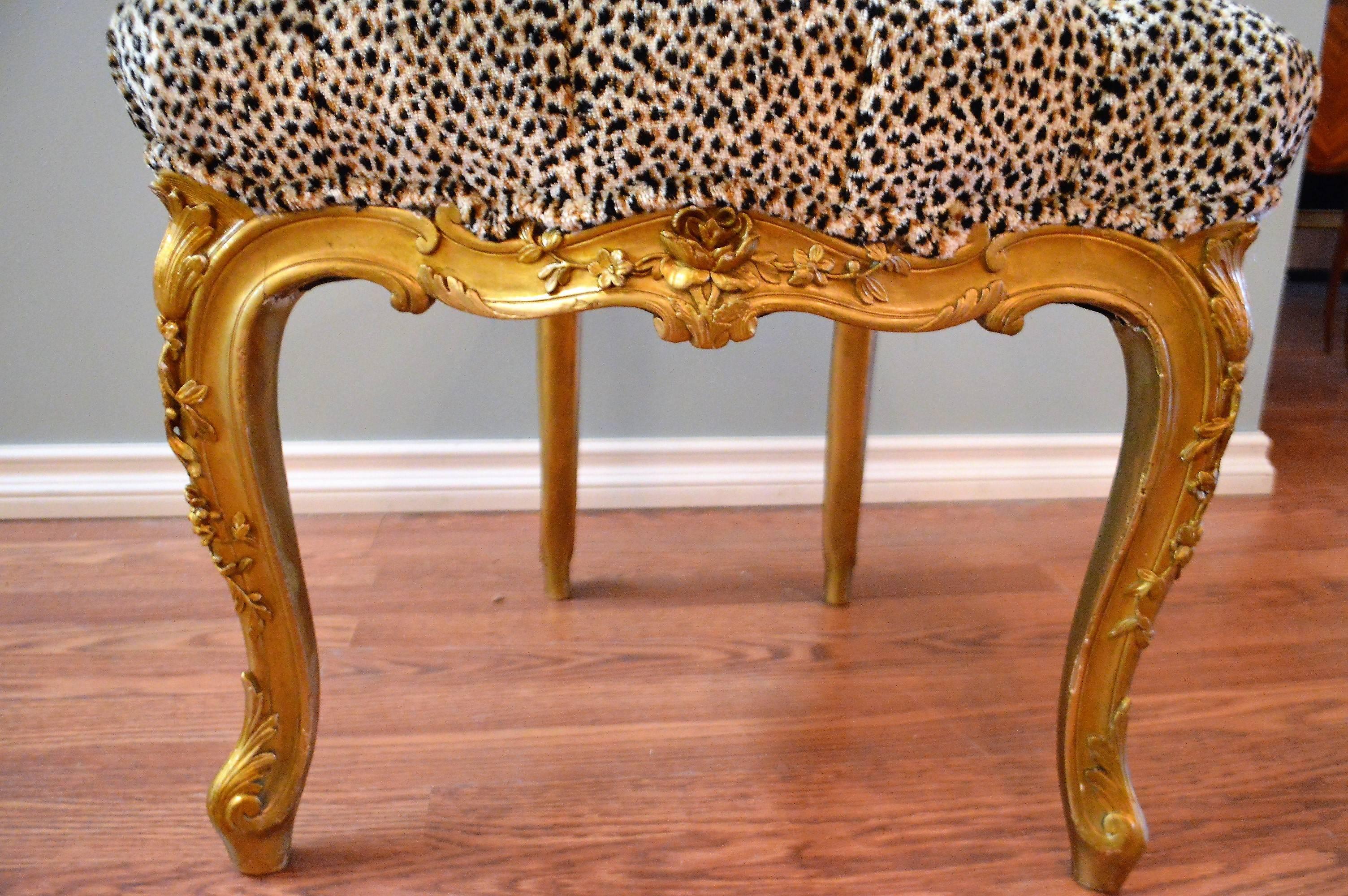 Pair of Louis XV Style Gilded Side Chairs, Upholstered in Leopard Type Fabric In Excellent Condition In Oakville, ON