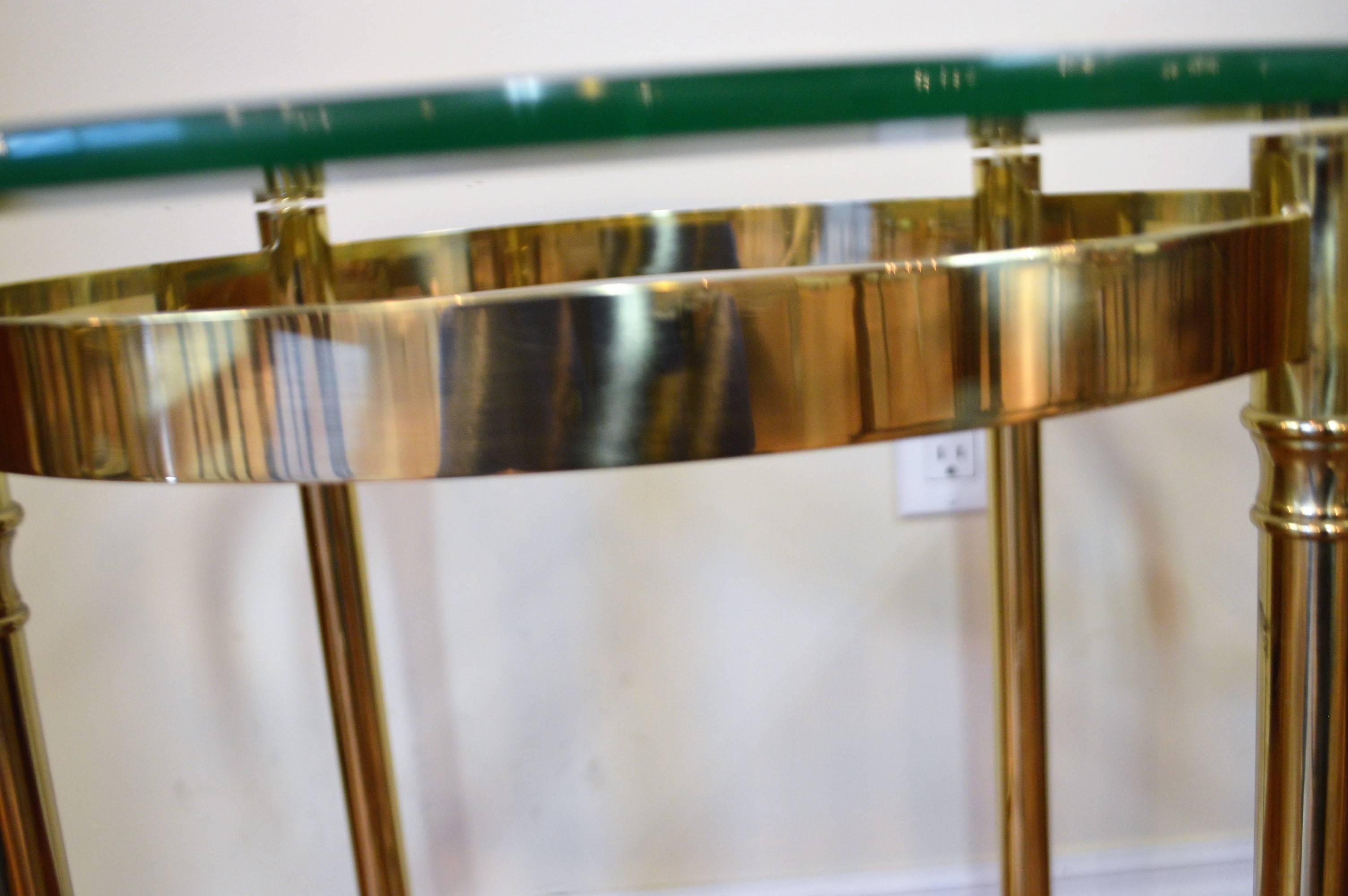 Beveled Mid-Century Modernist Polished Brass Side Table, Bevelled Glass Top & Hoof Feet