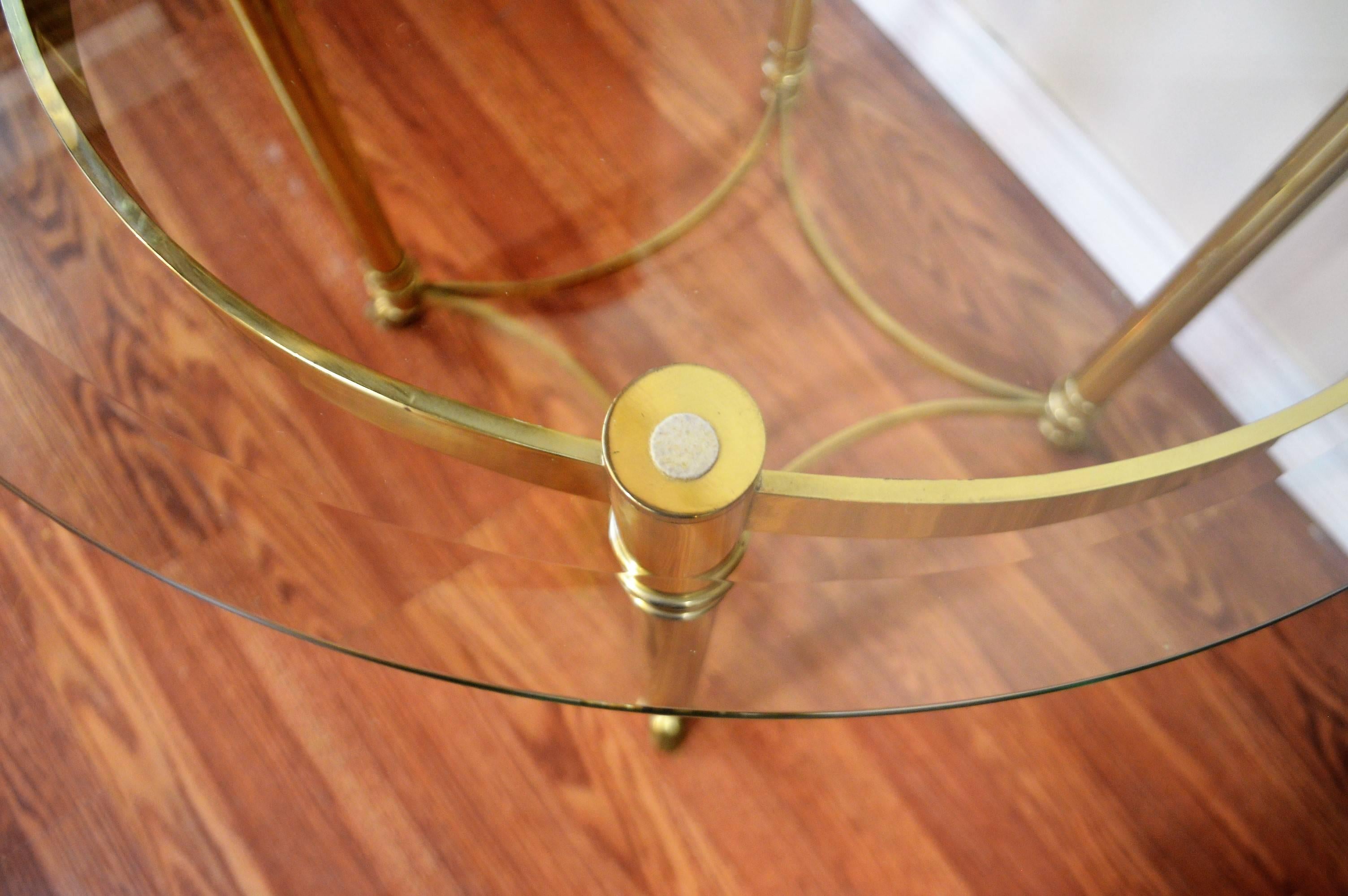 20th Century Mid-Century Modernist Polished Brass Side Table, Bevelled Glass Top & Hoof Feet