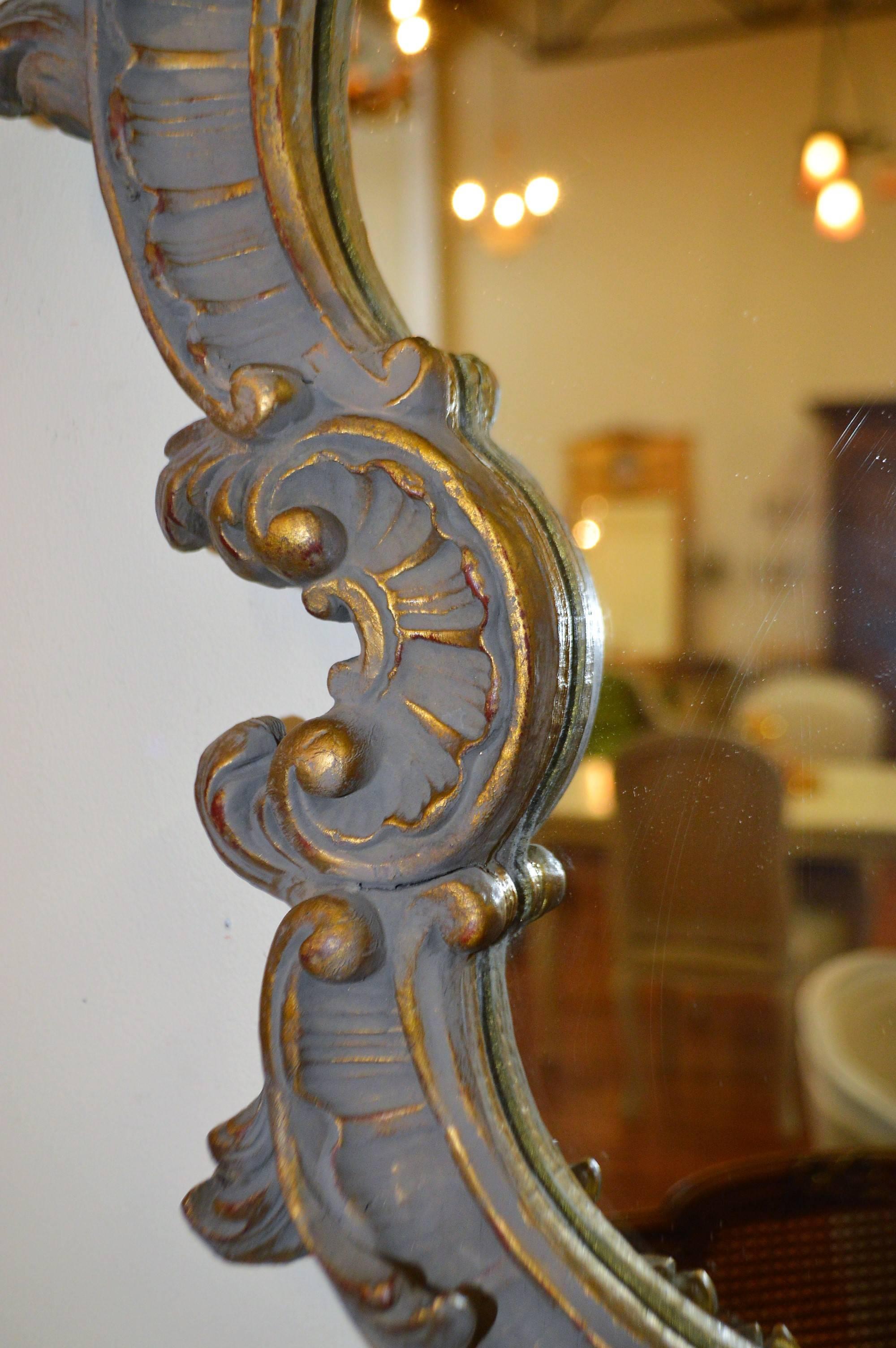French Rococo Style Hand-Carved Wooden Mirror with Gilded Details