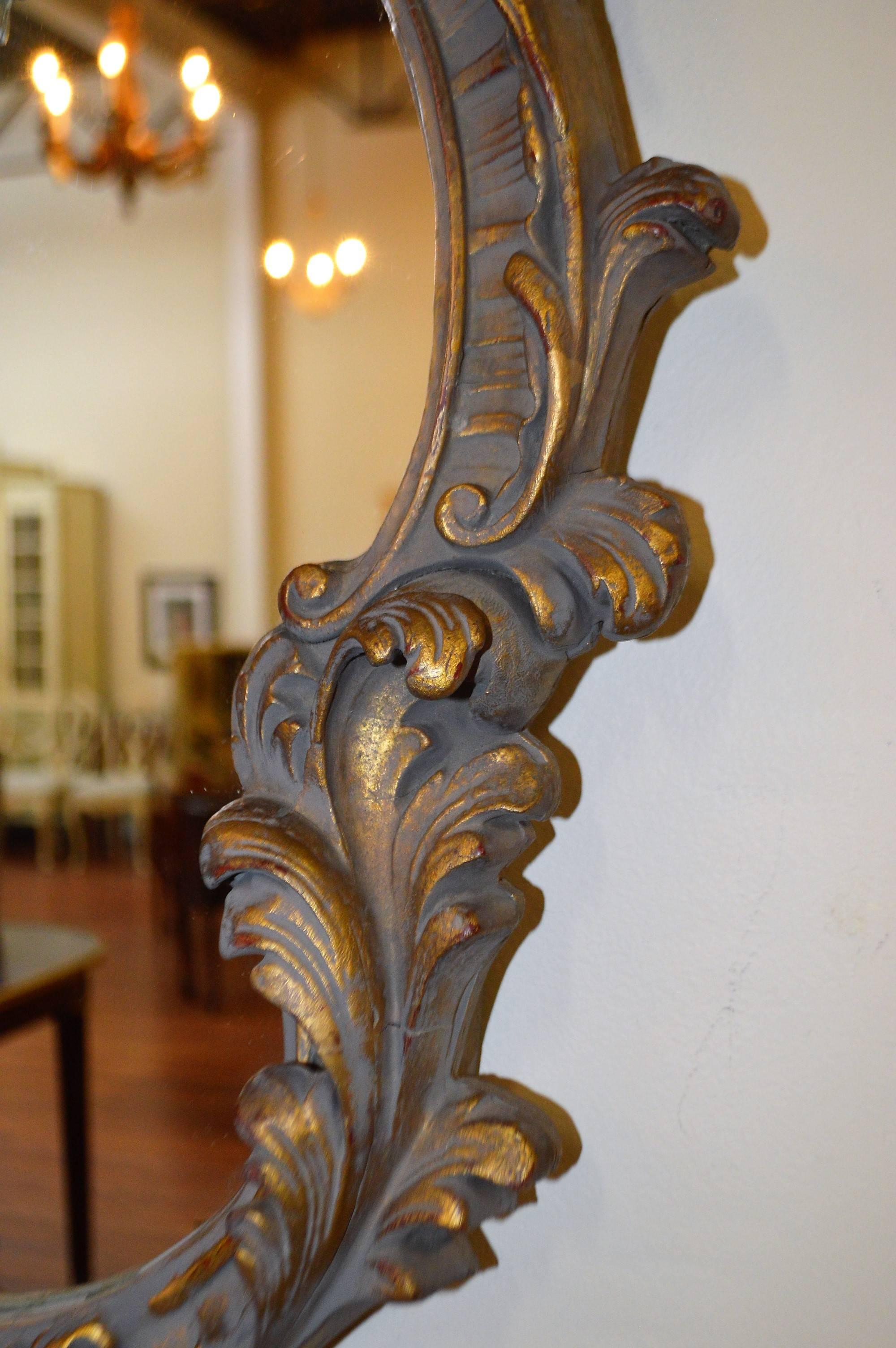 Rococo Style Hand-Carved Wooden Mirror with Gilded Details In Excellent Condition In Oakville, ON