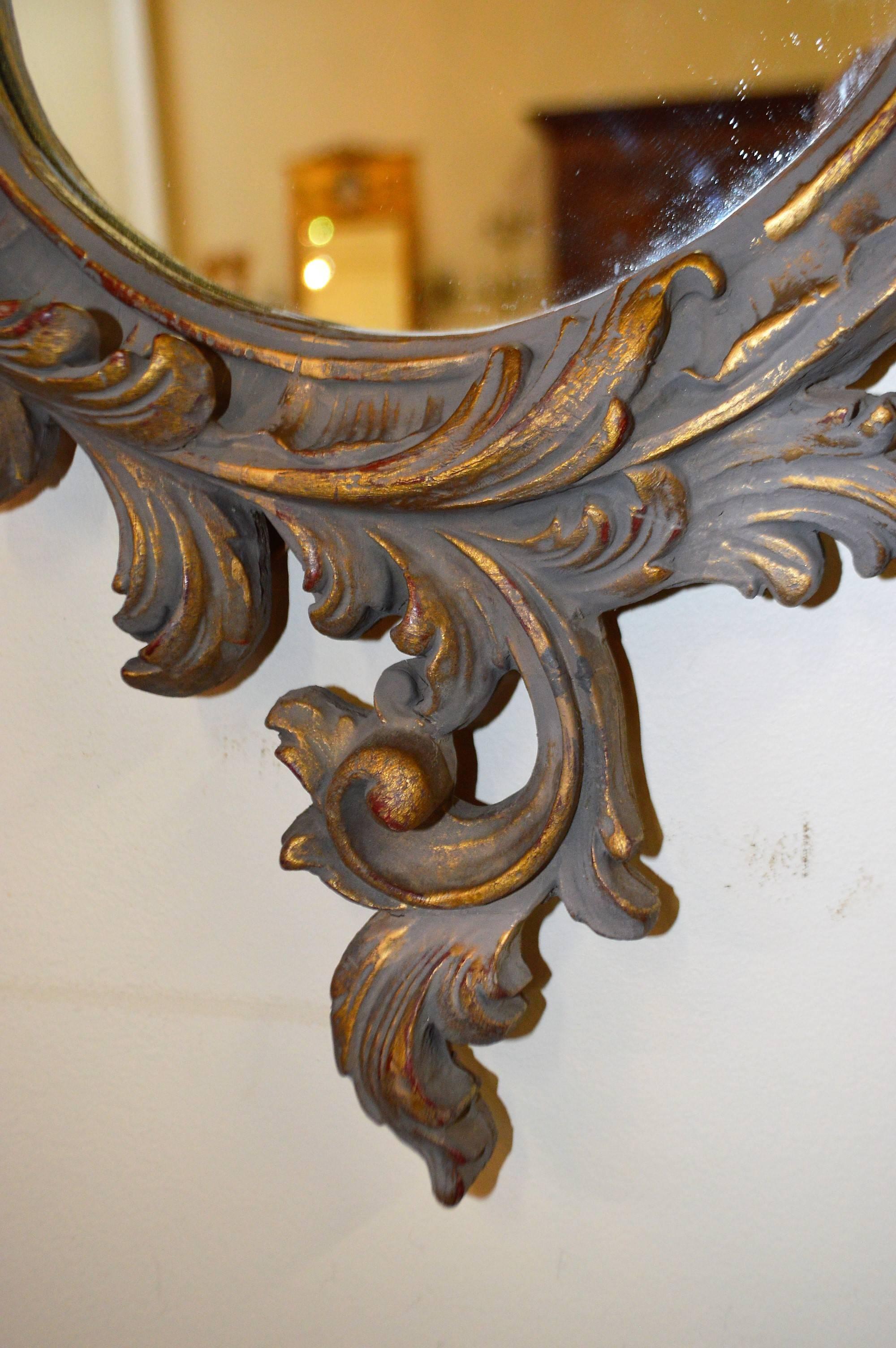 20th Century Rococo Style Hand-Carved Wooden Mirror with Gilded Details