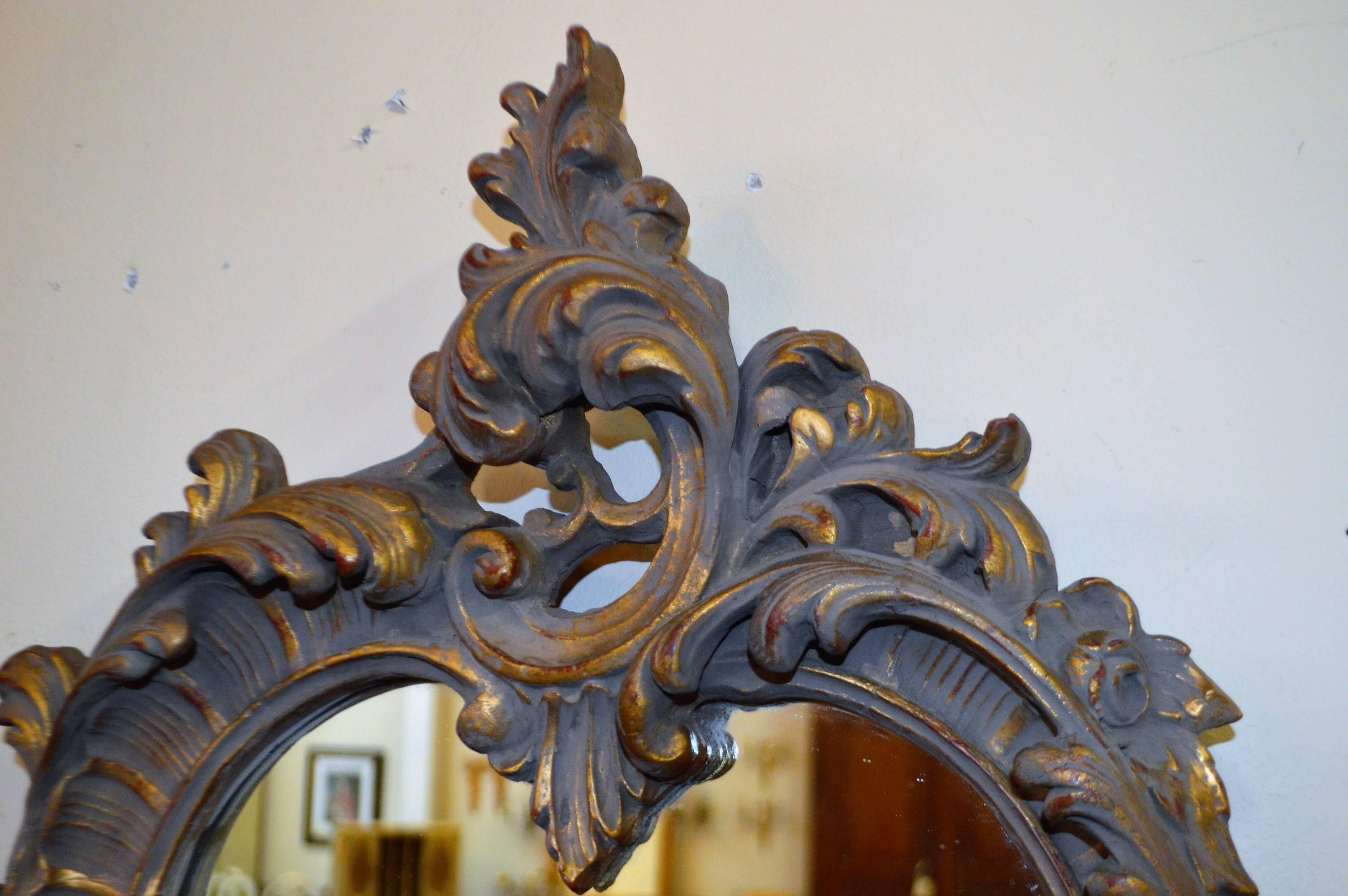 Rococo Style Hand-Carved Wooden Mirror with Gilded Details 1