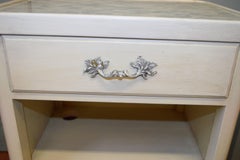Pair of Louis XV Style Painted Bedside Tables, Two Tiers, Drawer and Marble Top