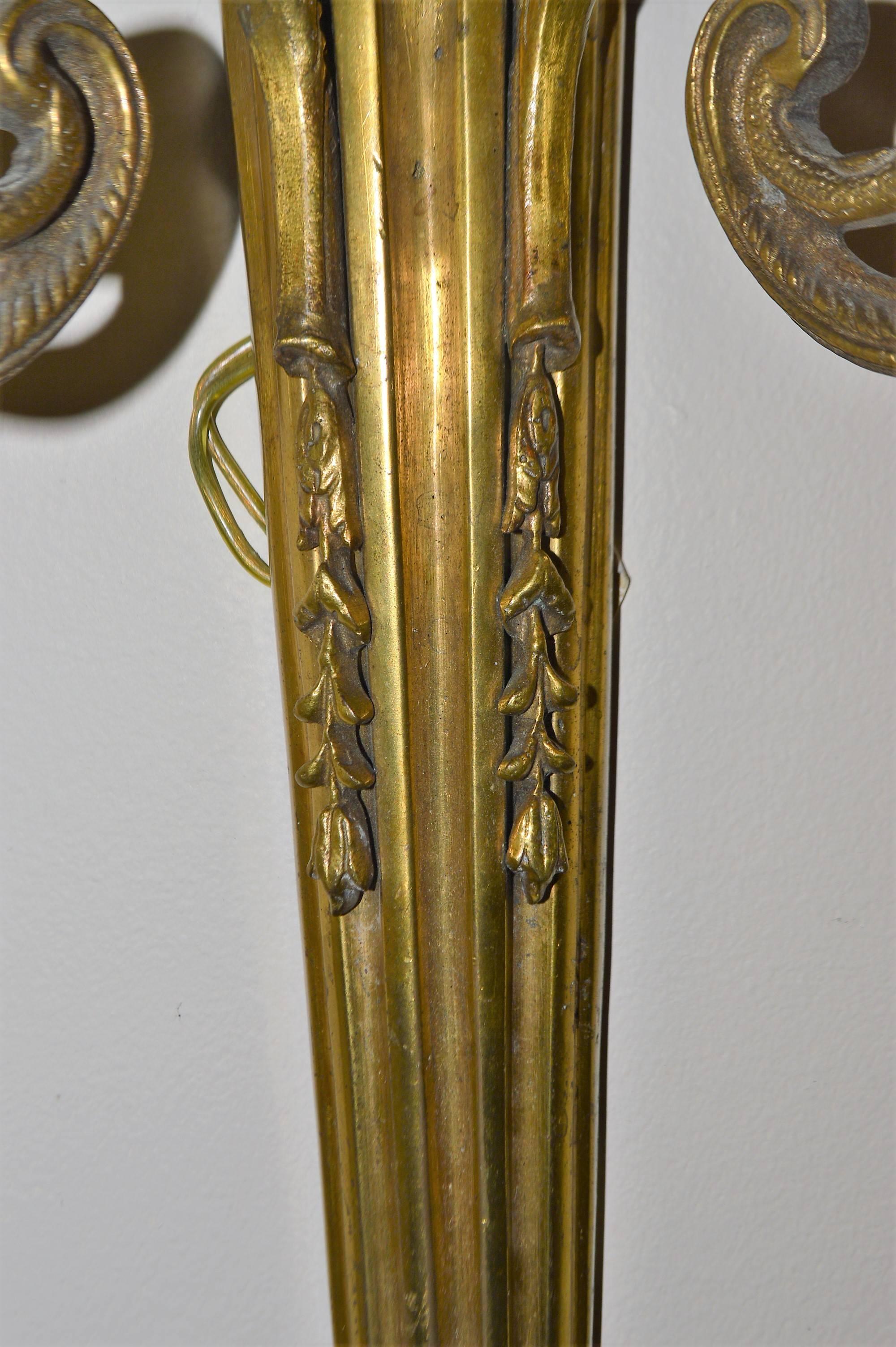 19th Century Pair of Empire Style Bronze Two-Light Sconces 3