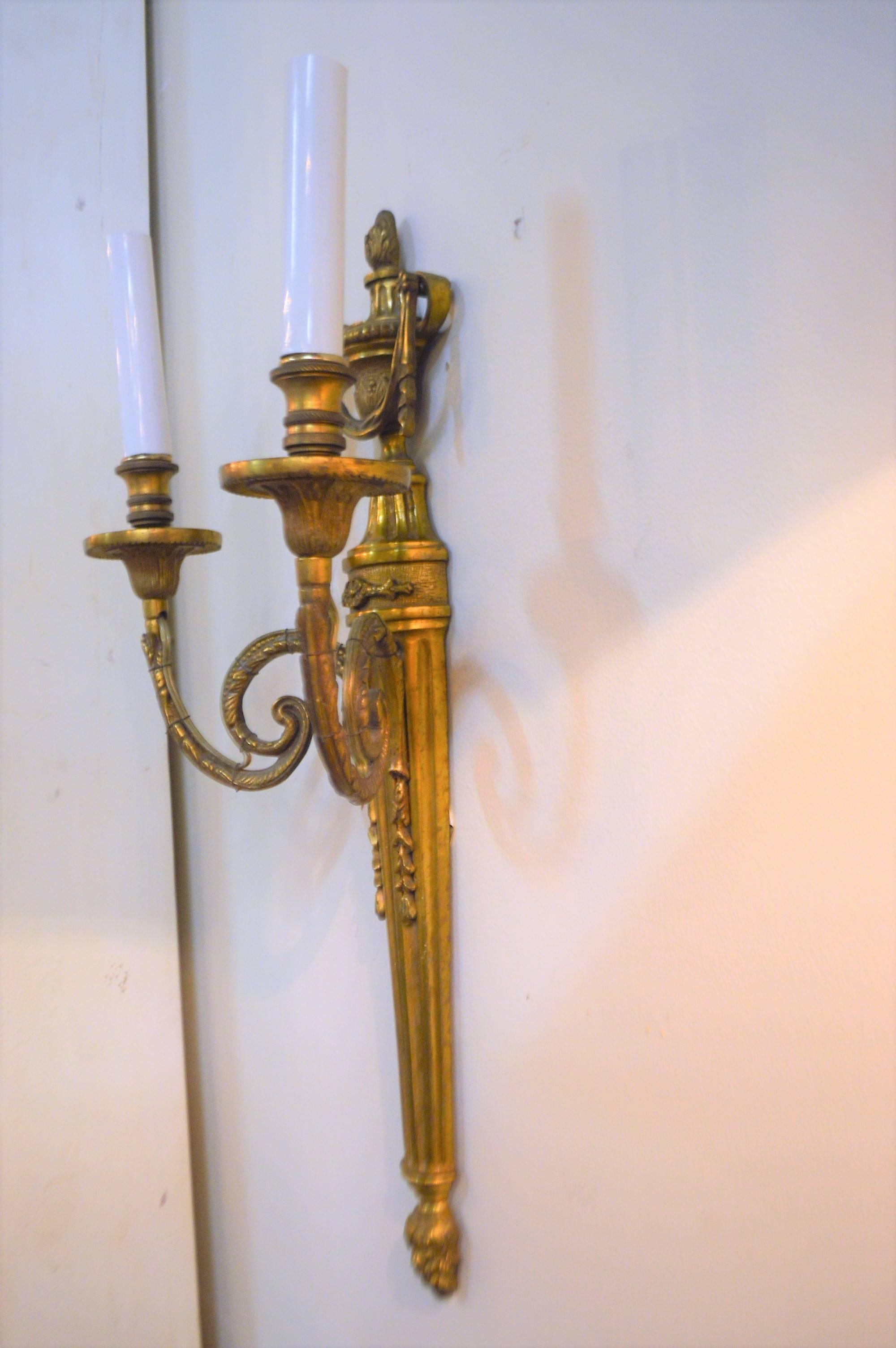 19th Century Pair of Empire Style Bronze Two-Light Sconces 4
