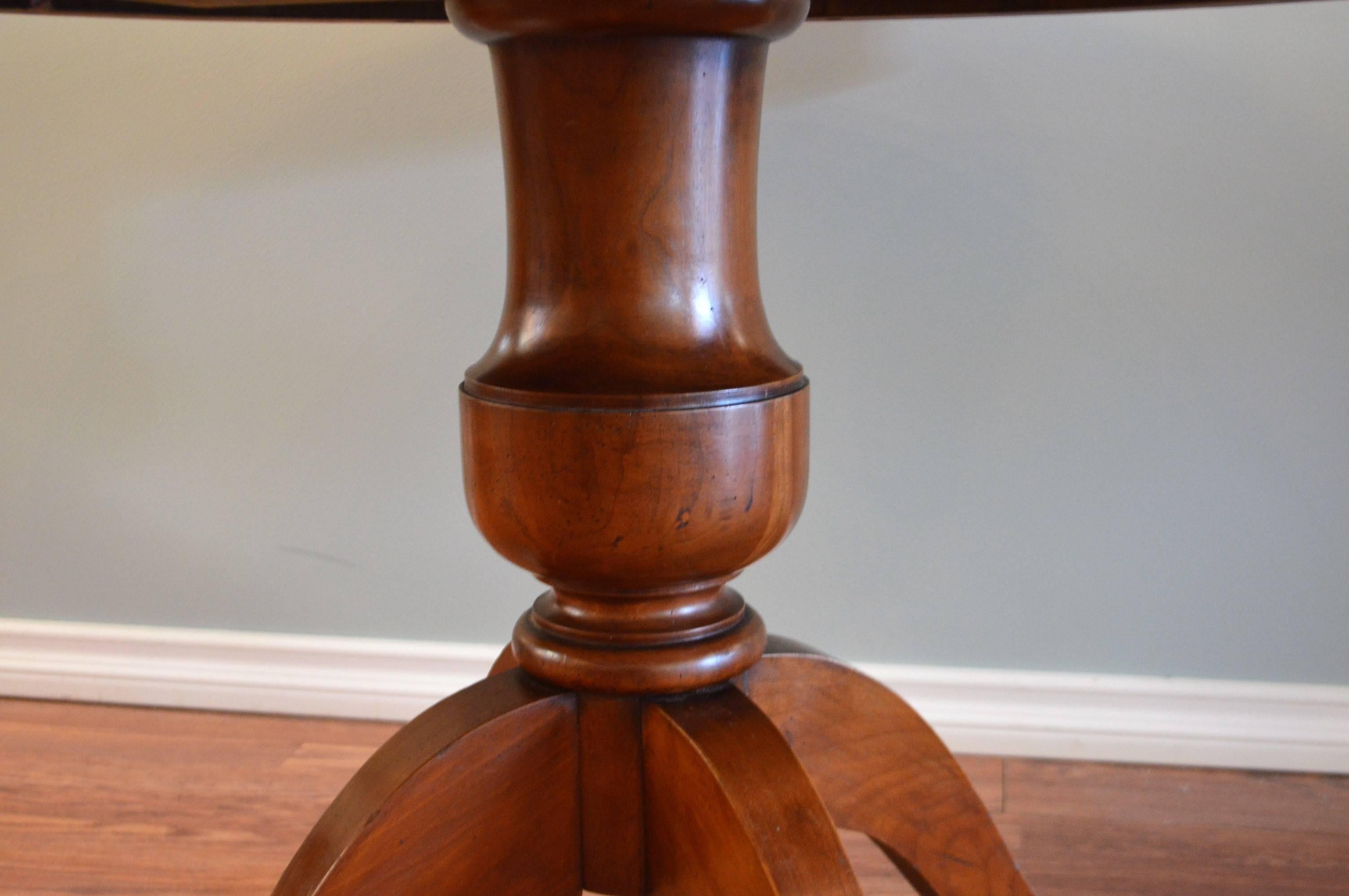 French Louis Philippe Style Round Walnut Pedestal Table with Three Unfinished Leaves