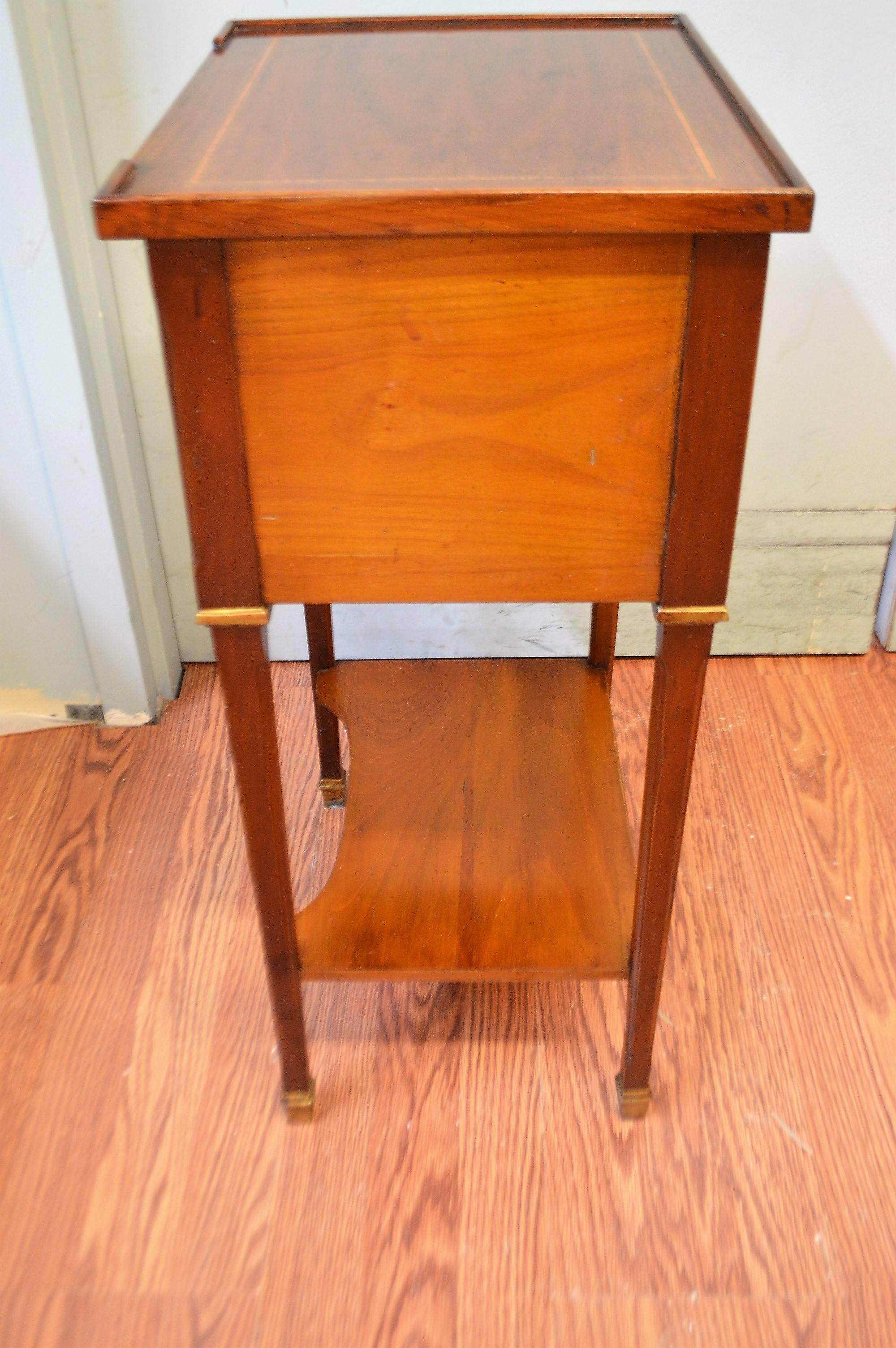 French Louis XVI Style Mahogany Side Table with Two Drawers and Bottom Shelf