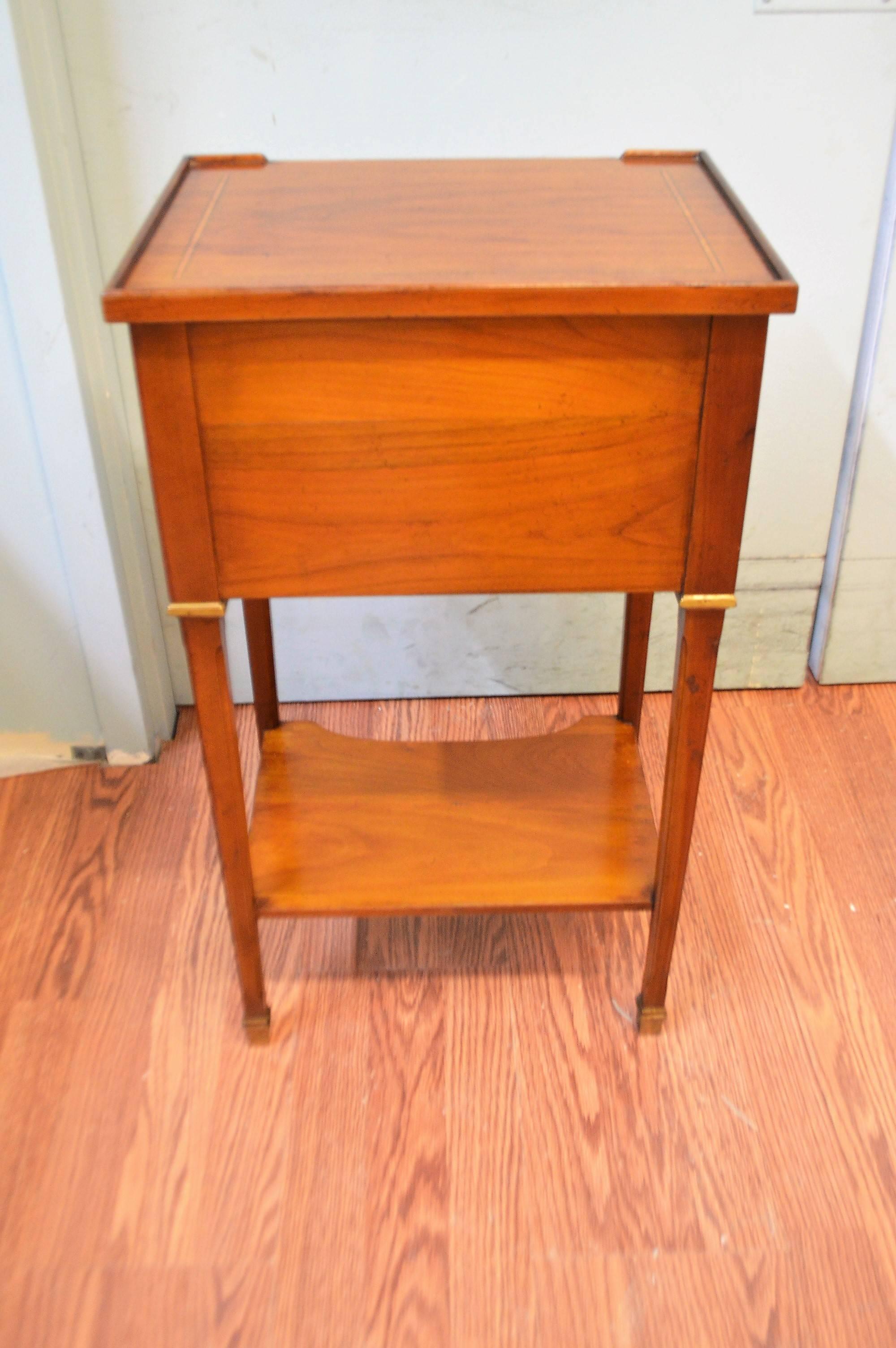 Louis XVI Style Mahogany Side Table with Two Drawers and Bottom Shelf In Excellent Condition In Oakville, ON