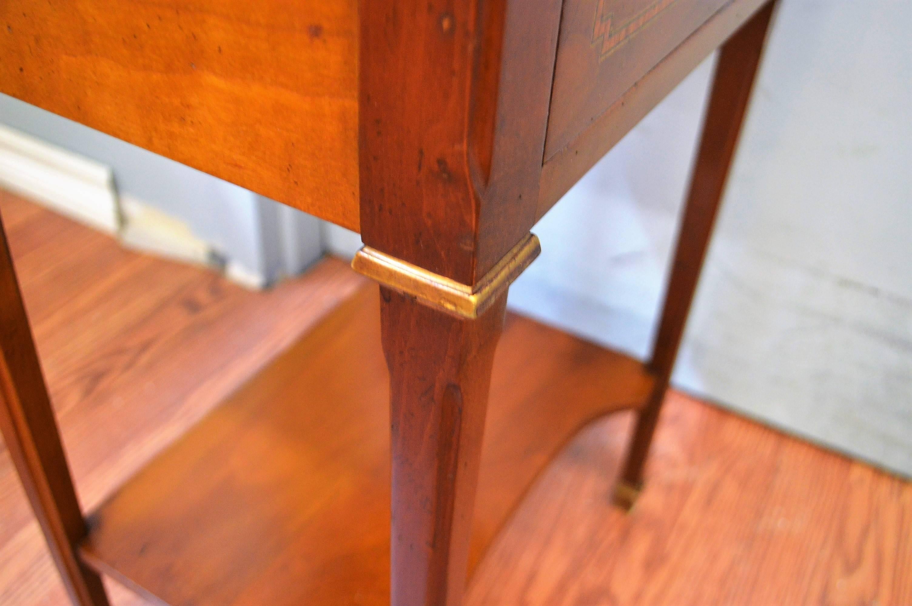 Louis XVI Style Mahogany Side Table with Two Drawers and Bottom Shelf 3