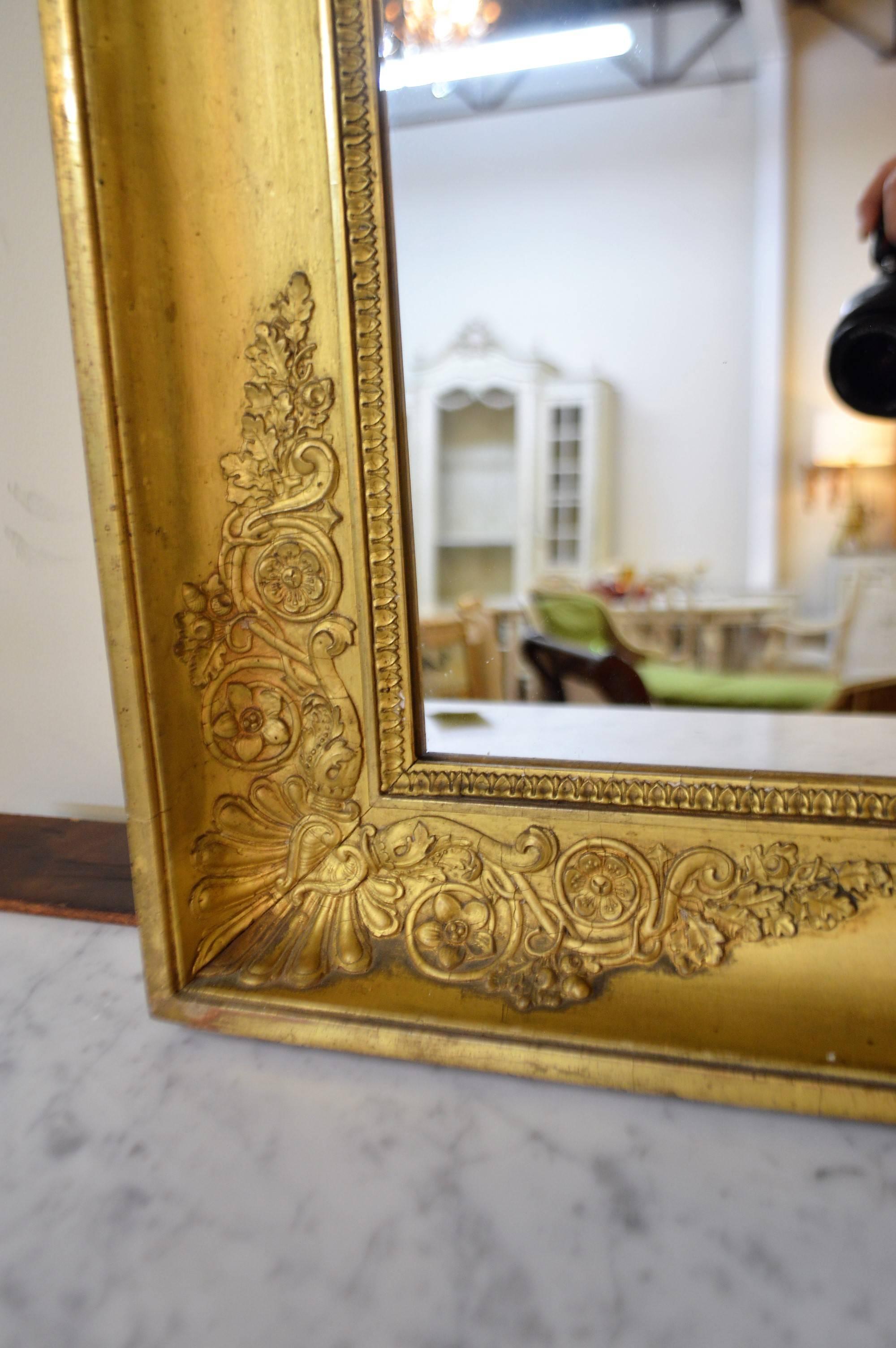 French Mid-19th Century Directoire Style Gold Leaf Mirror with Palm Leaf Decor