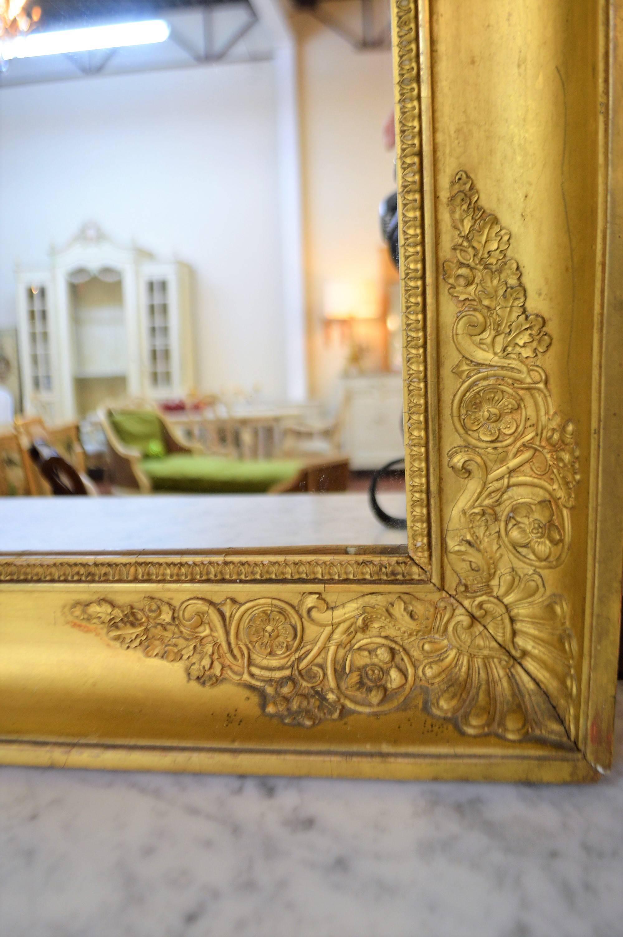 Gilt Mid-19th Century Directoire Style Gold Leaf Mirror with Palm Leaf Decor