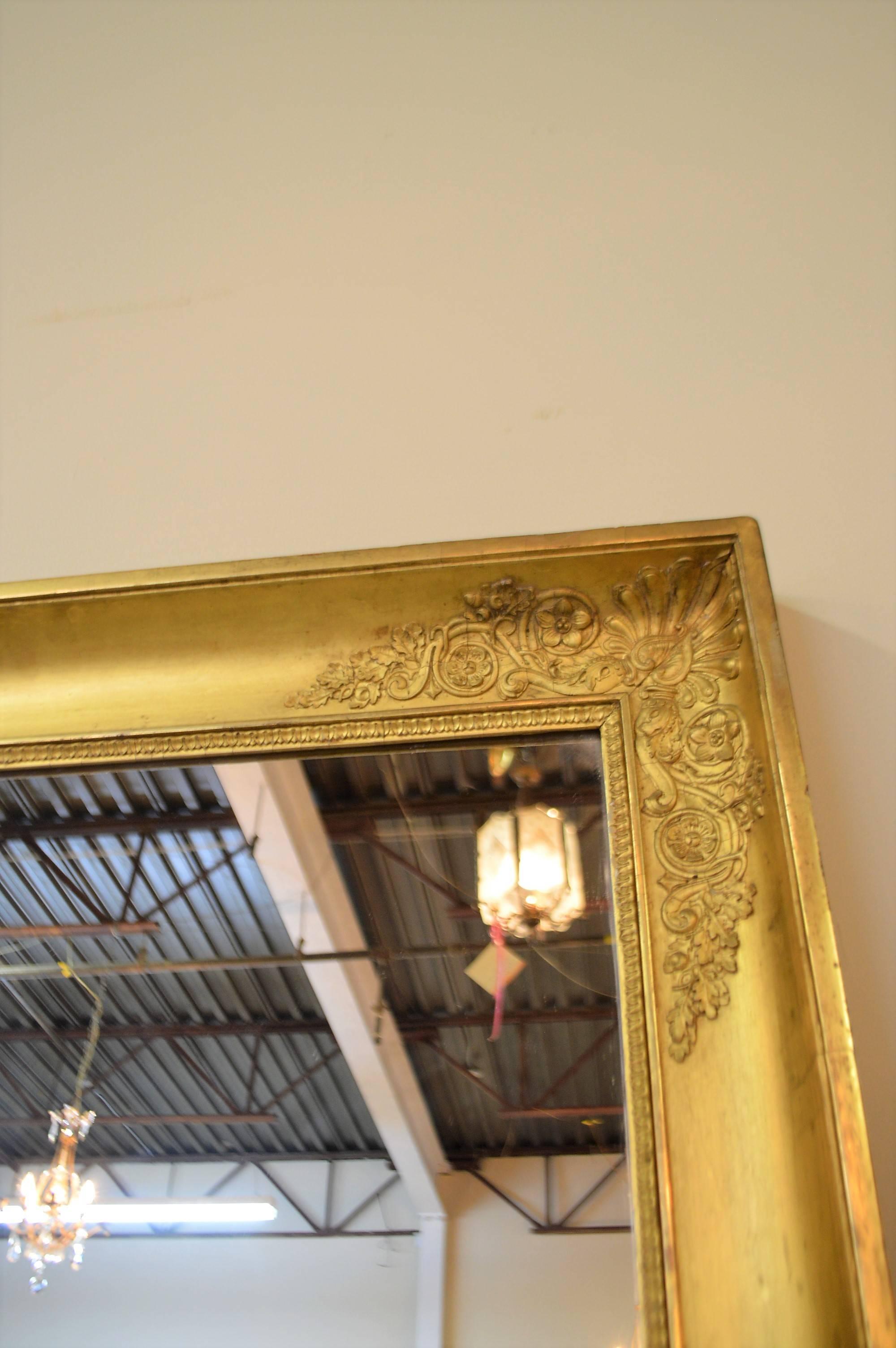 Mid-19th Century Directoire Style Gold Leaf Mirror with Palm Leaf Decor In Excellent Condition In Oakville, ON