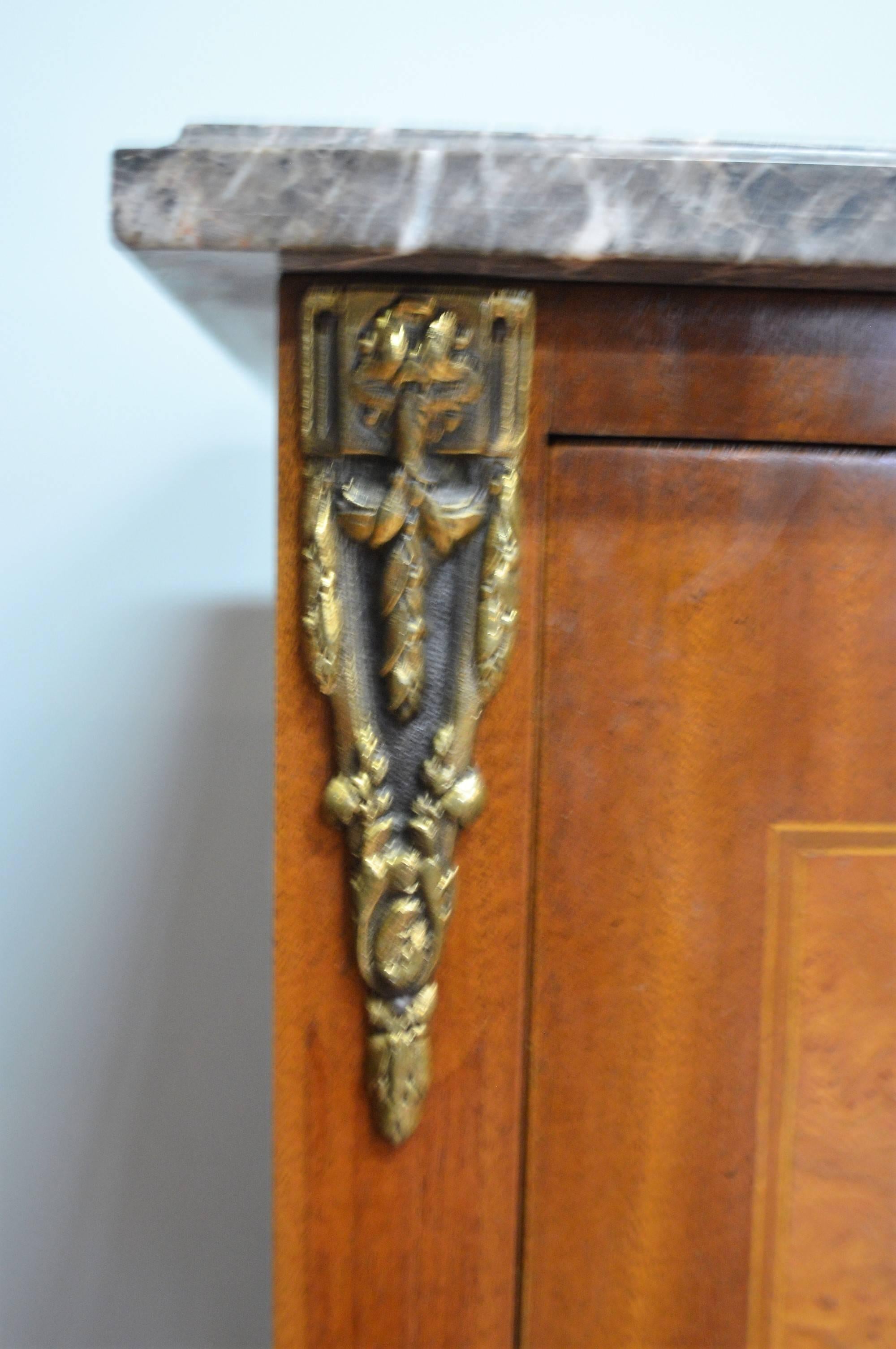 French Louis XVI Style Commode with Fine Marquetry In-Lay, Two Drawers, Marble-Top