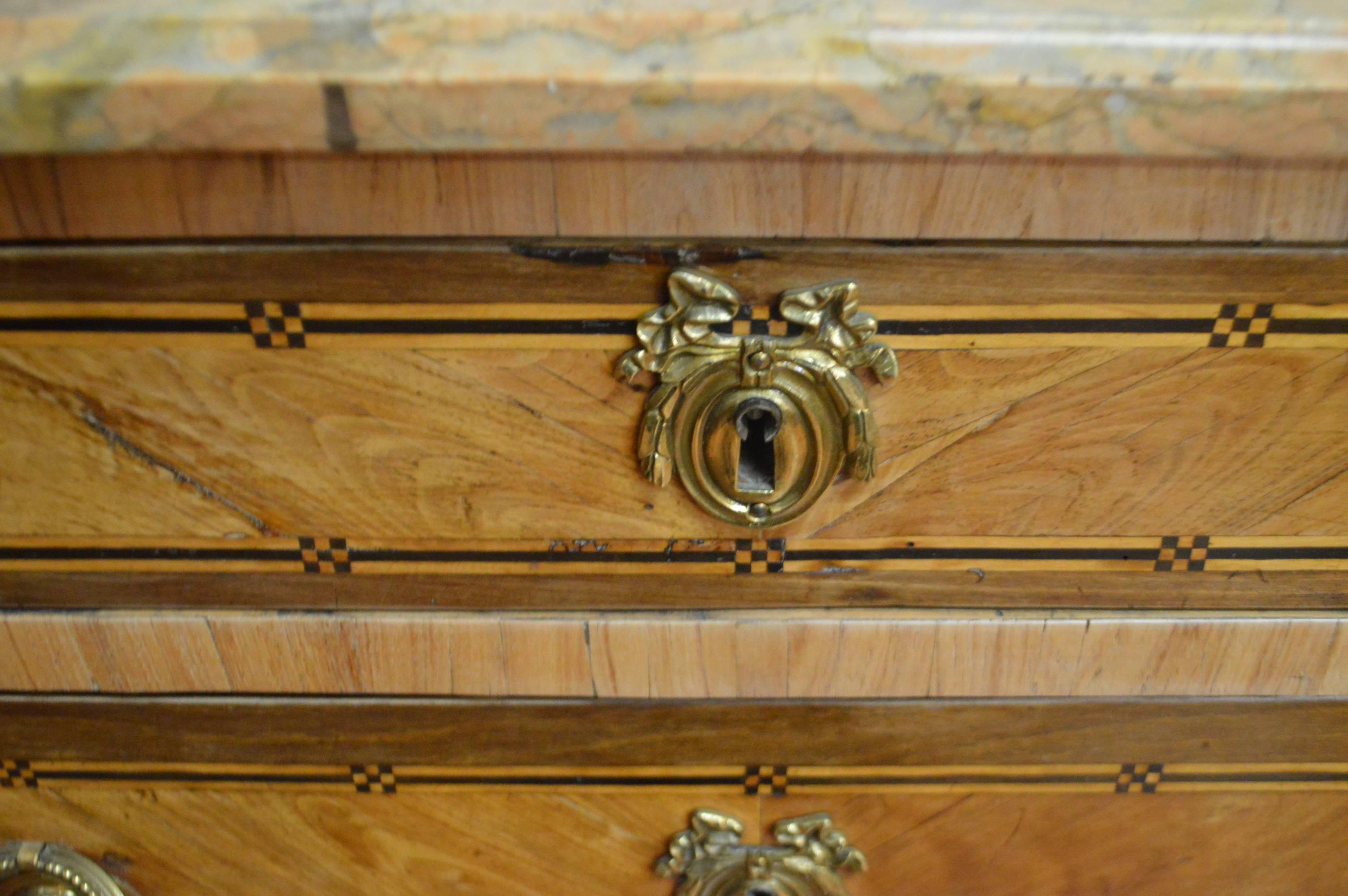 Inlay 18th Century Louis XVI Style in-Lay Two-Drawers Commode, Original Marble Top